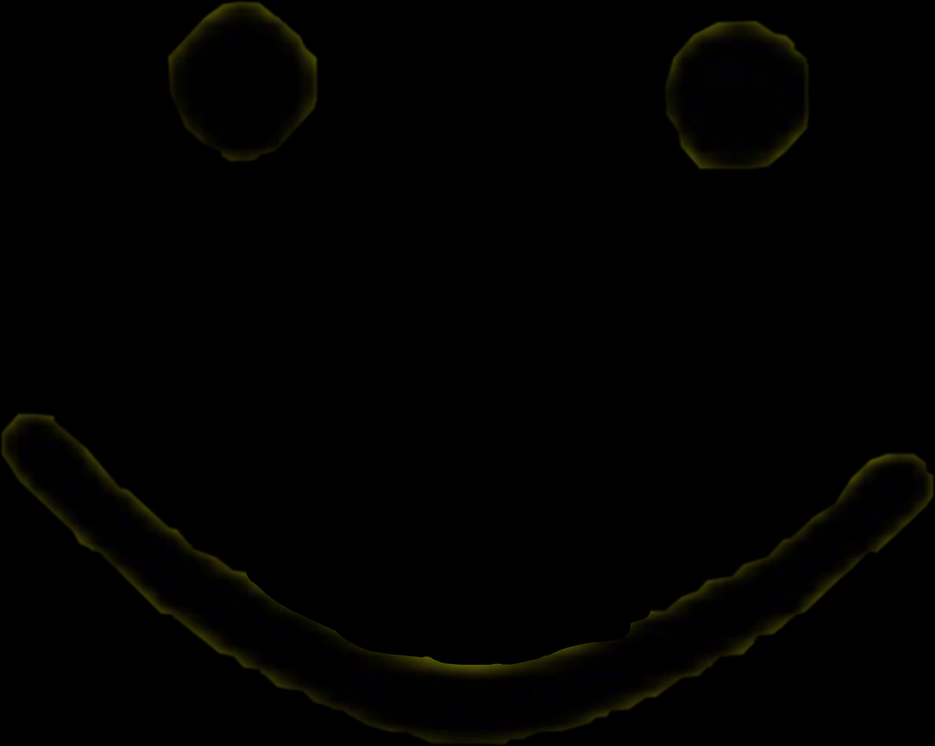 Roblox微笑臉部圖形 壁紙 — 一個發光的黃色笑臉，邊緣模糊，漂浮在純黑色背景上。