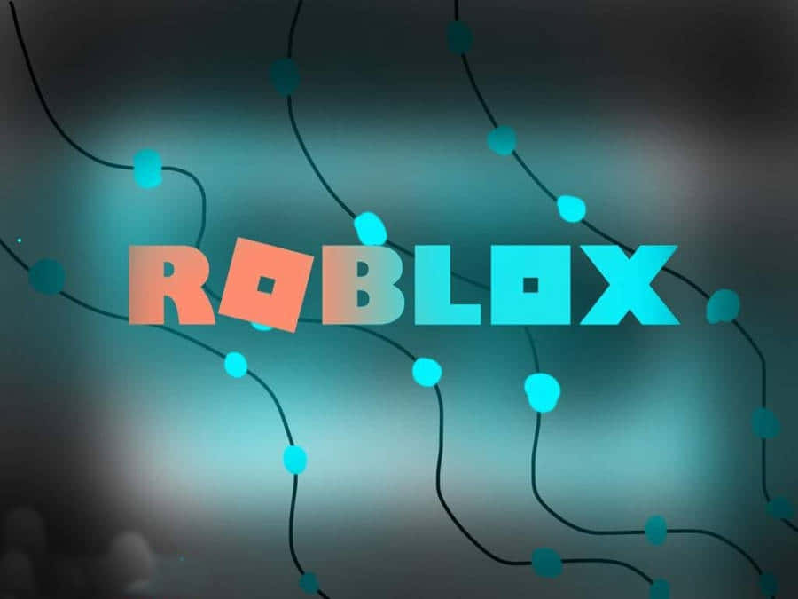 Roblox 標誌 —— 你的虛擬冒險即將展開！ 壁紙 — Roblox 標誌在深色背景上散發著青綠色和橙色的光芒，背景有連接的點和線。
