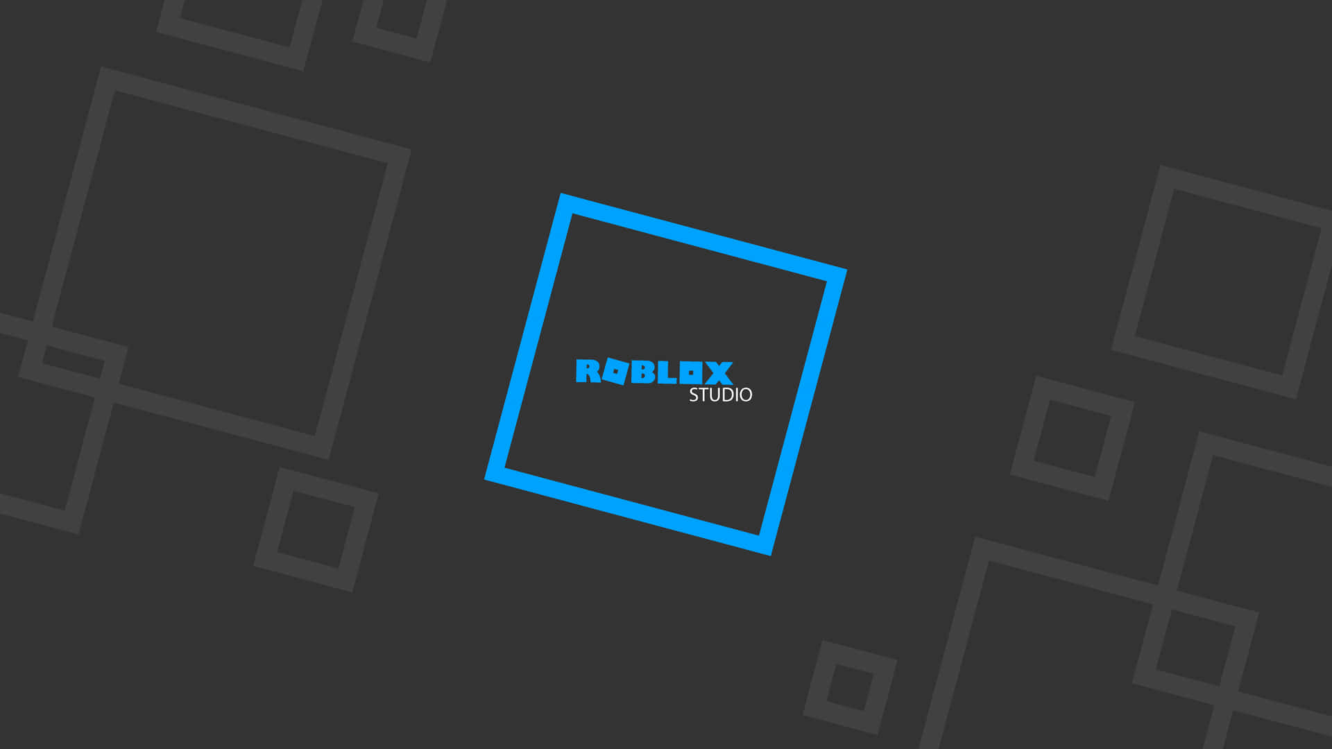 Roblox Studio 標誌在藍色正方形內，位於深灰色幾何背景上