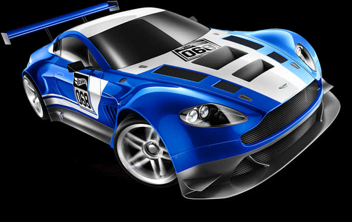 Rocket League 藍白賽車 壁紙 — 一輛帶有190號碼和Hot Wheels品牌的時尚藍白賽車在黑色背景上發光。