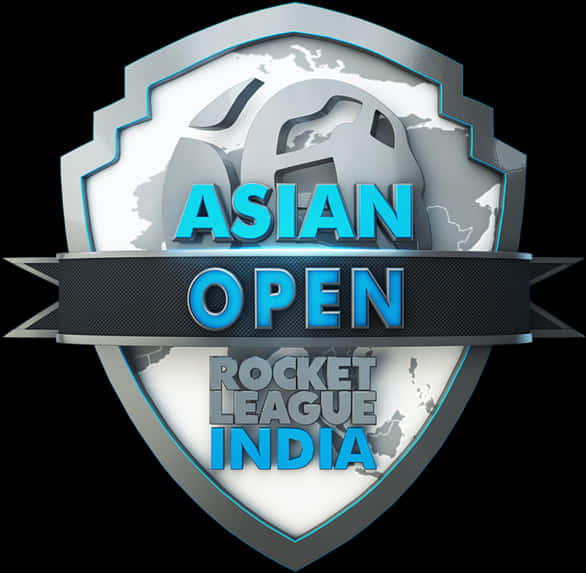 亞洲開放Rocket League印度錦標賽標誌 壁紙 — 亞洲公開賽火箭聯盟印度的金屬盾牌標誌，特色為地球儀和粗體藍色文字。