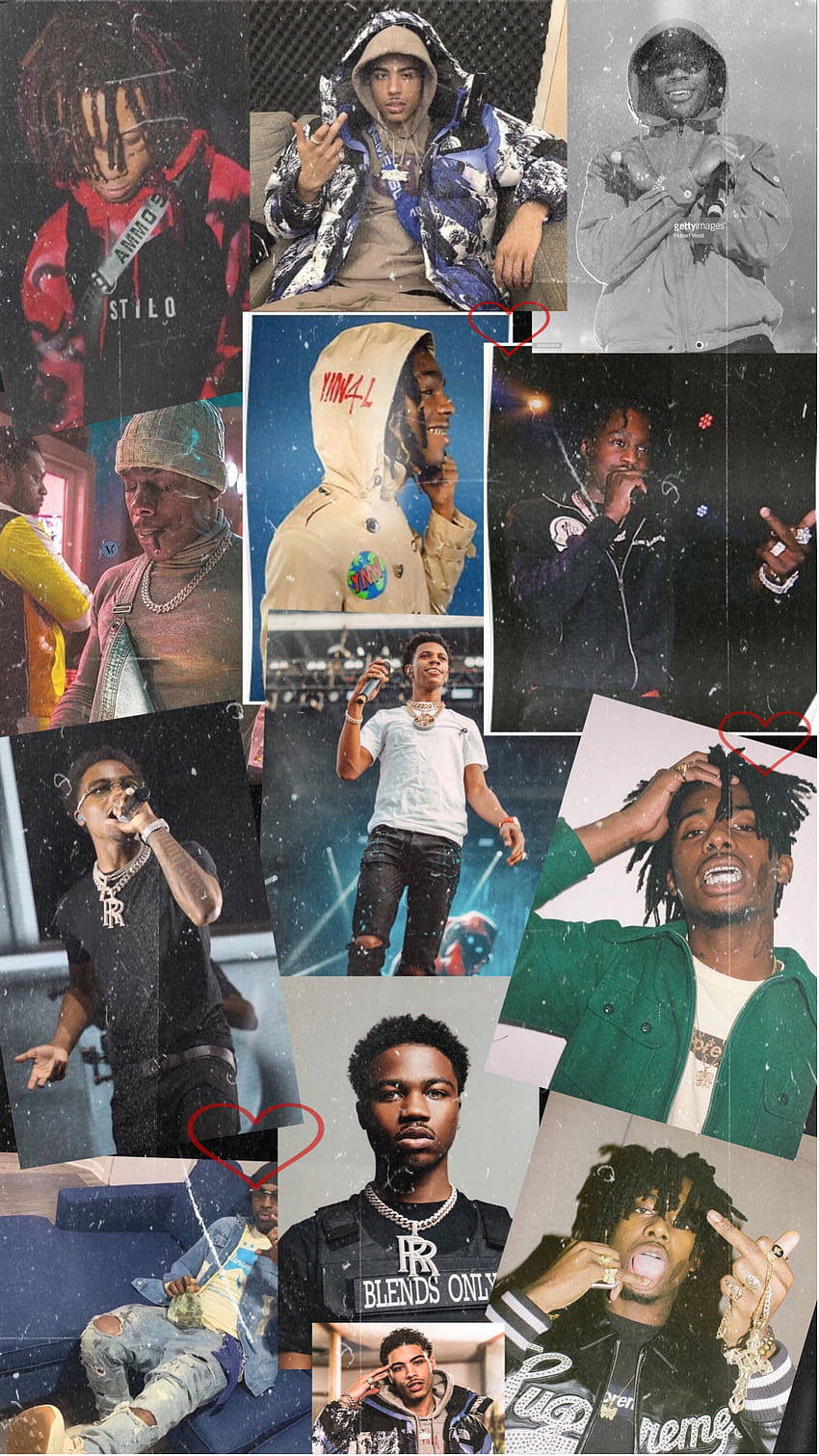 Roddy Ricch 與 DaBaby 手機 壁紙 — 一張充滿活力的拼貼畫，展示說唱歌手 Lil Uzi Vert 在不同場景和燈光條件下的各種姿勢和服裝。