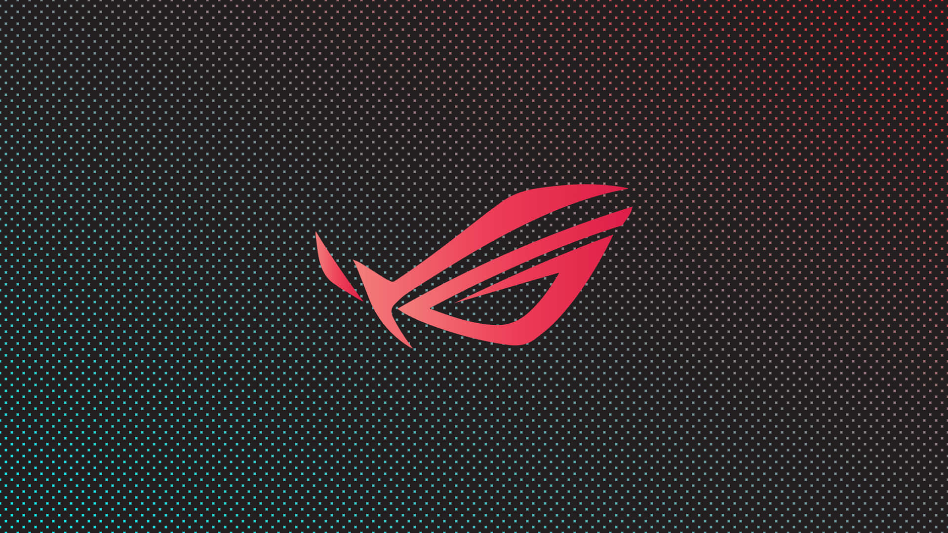 與 ROG 一同進入玩家天堂 壁紙 — 一個大膽的紅色 ROG 標誌在帶有微妙圓點圖案的深色漸變背景上發光。