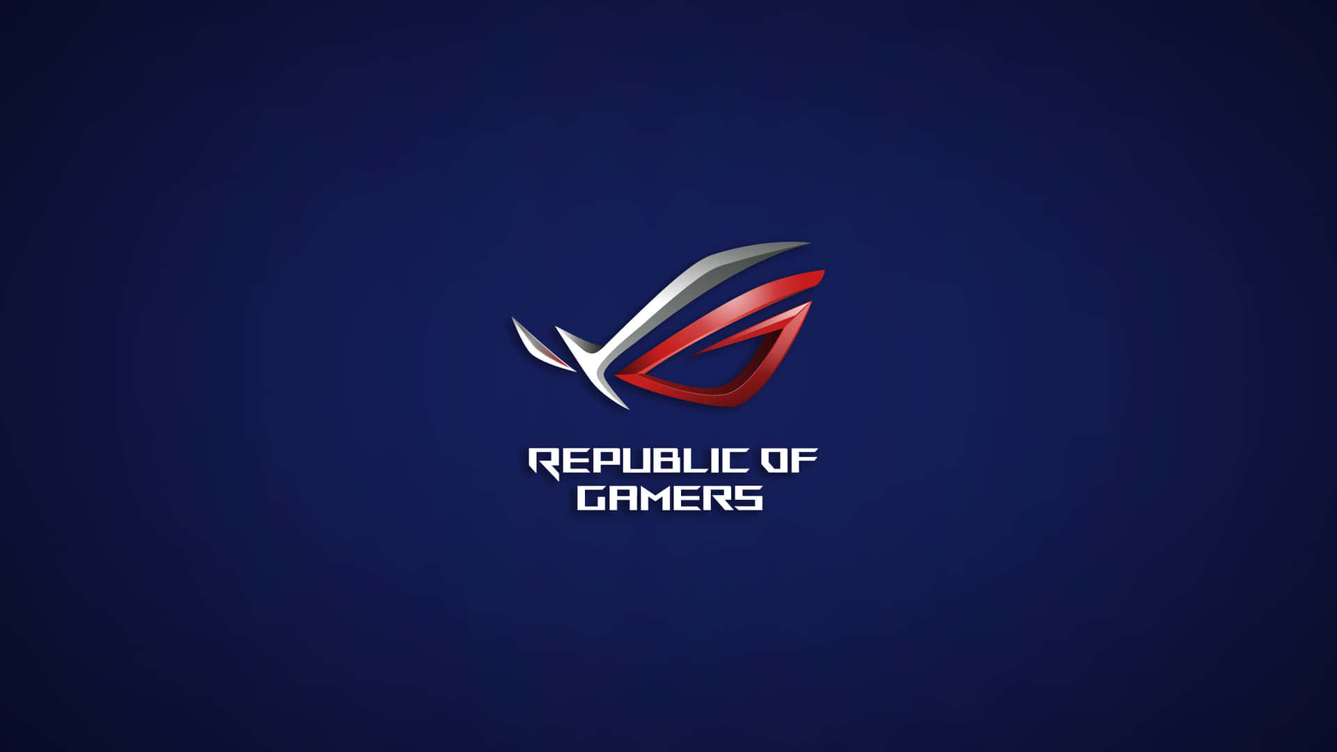 Republic of Gamers 標誌，紅銀色徽章在深藍色背景上