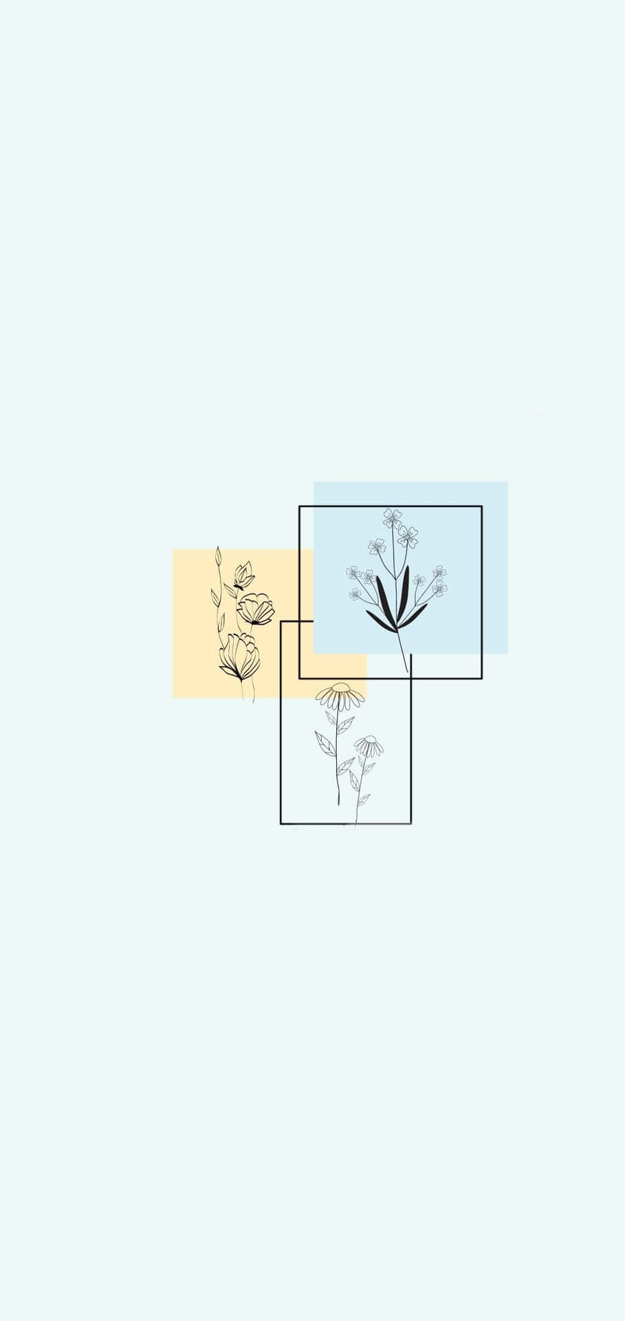 粉彩背景上幾何框架中的抽象花卉線條藝術