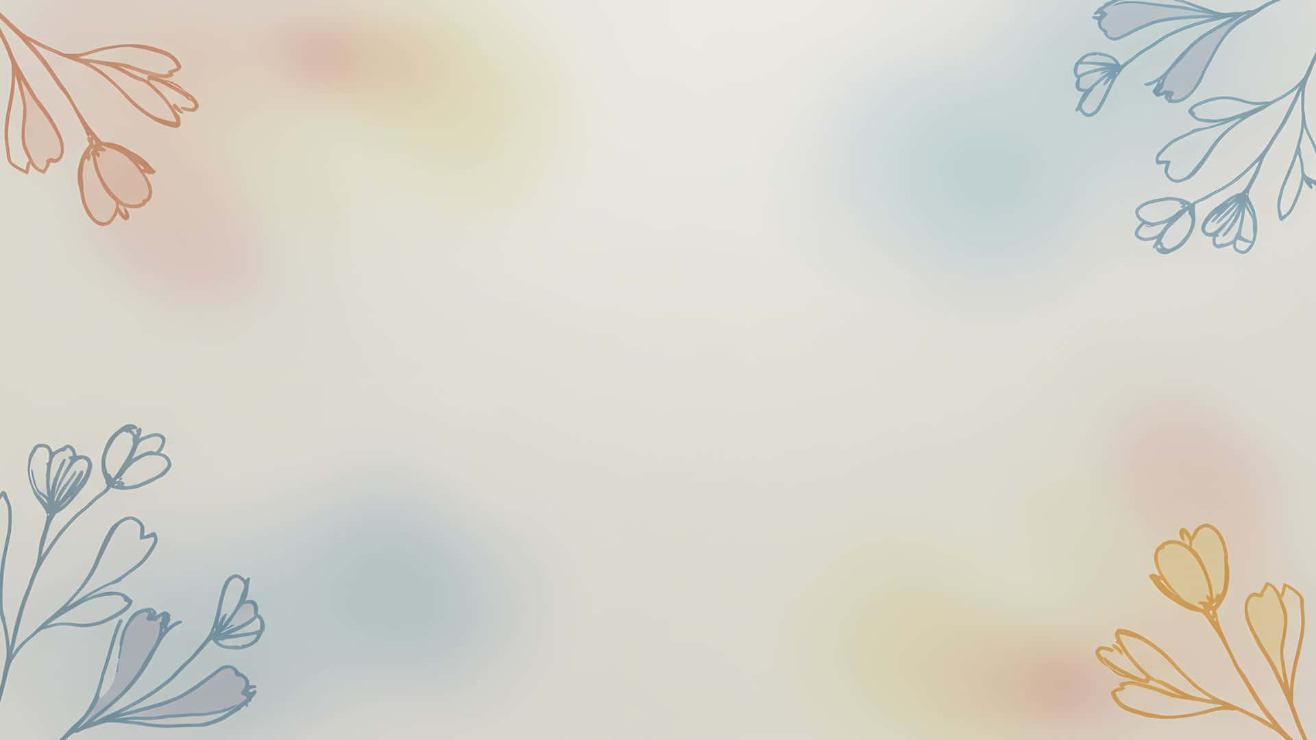  壁紙 — 柔和粉彩水彩背景，帶有柔和色調的細緻線條花卉角落。