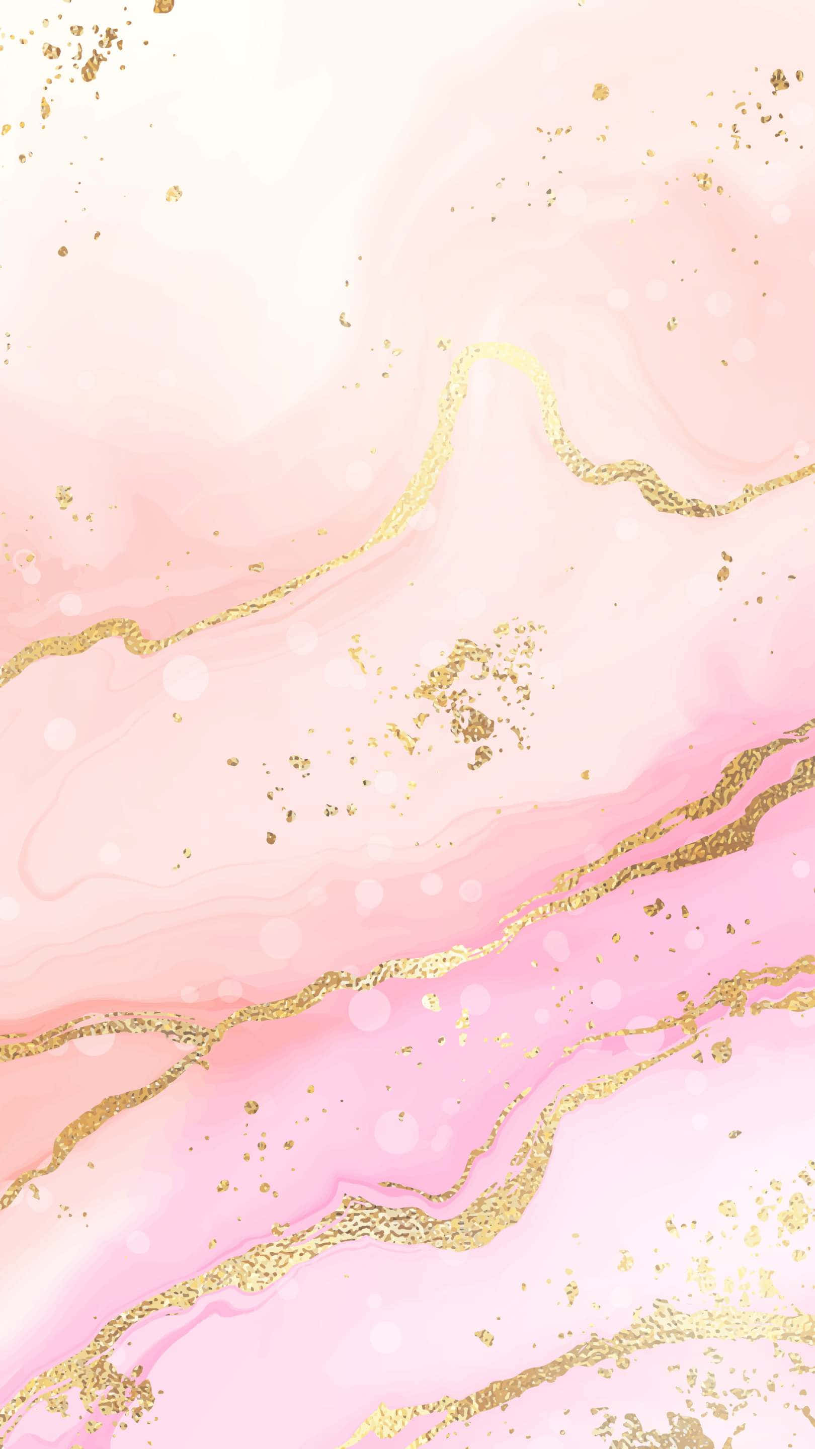 Rose Gold Marble iPhone 桌布 壁紙 — 柔和粉紅色水彩漩渦搭配閃閃發光的金色箔片點綴，營造出奢華的抽象背景。