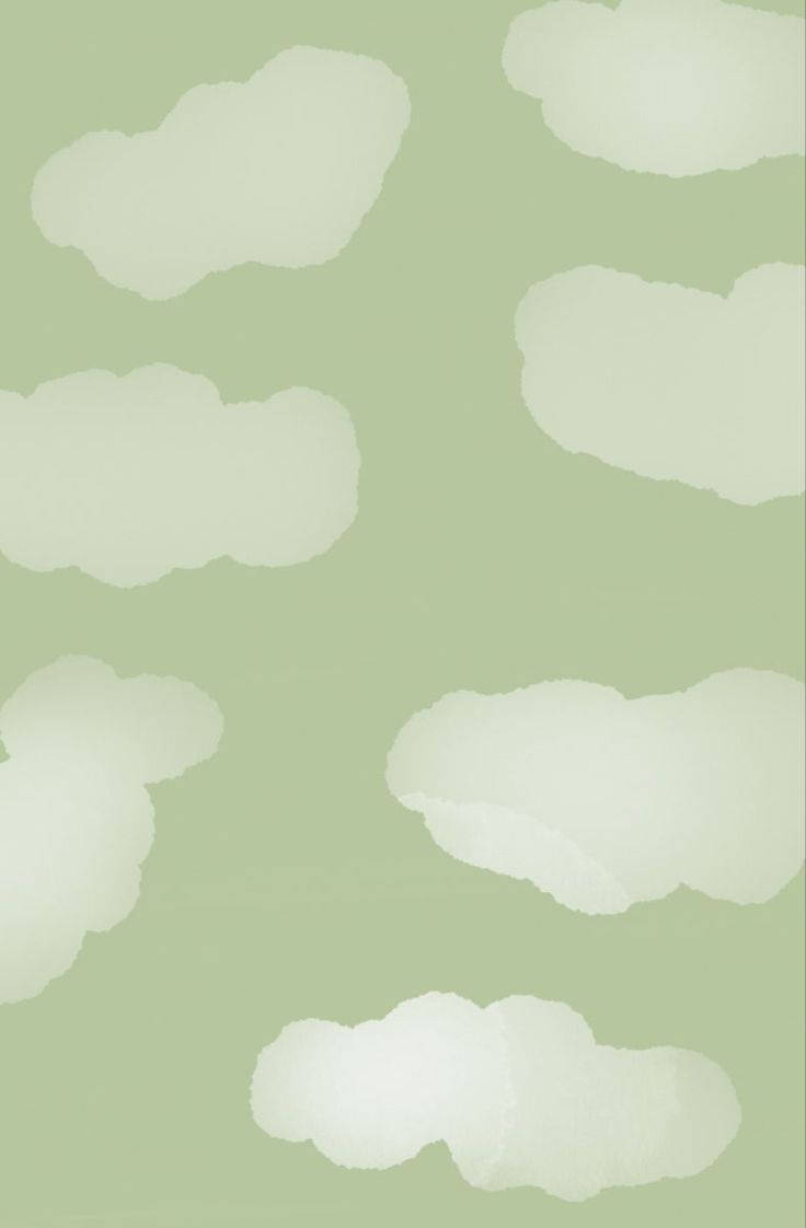 鼠尾草綠色背景上白色雲朵的抽象水彩圖案。