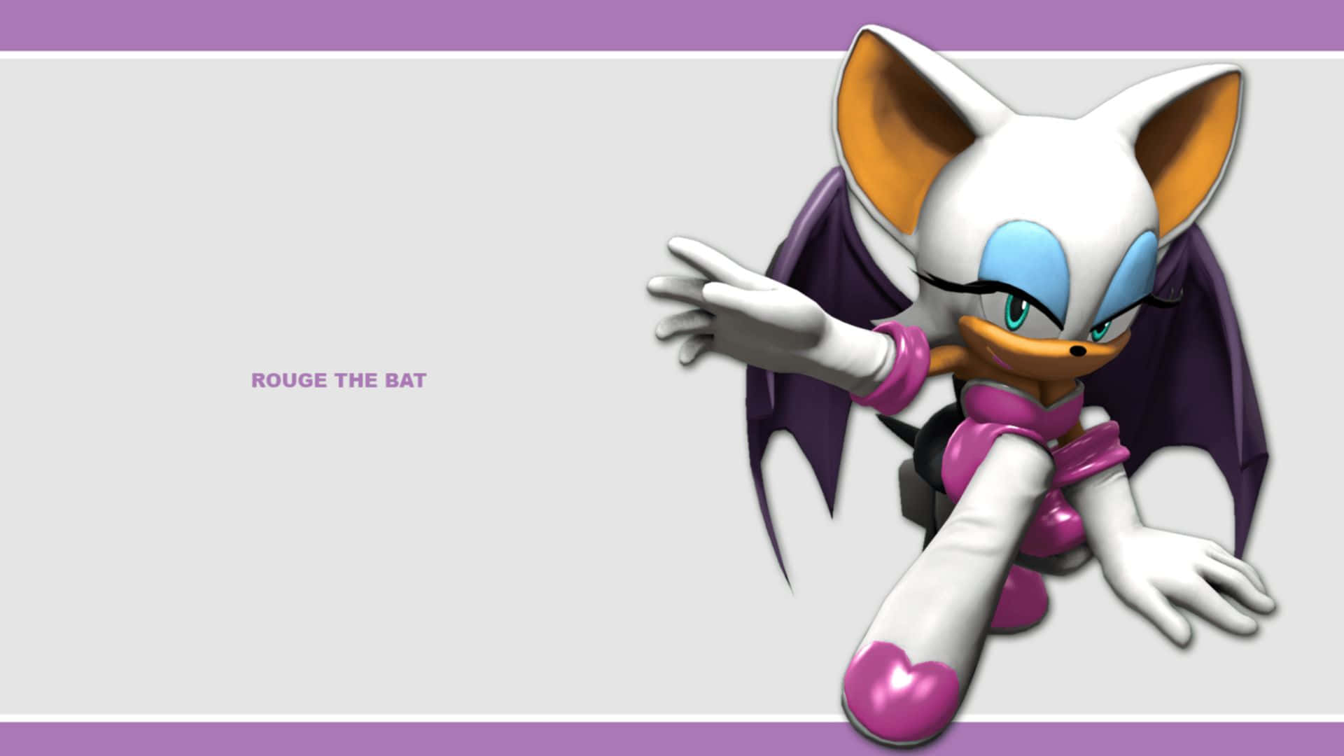 Rouge The Bat 桌布 壁紙 — Rouge the Bat 穿著粉紅色服裝，在紫色和灰色背景前自信地擺姿勢。