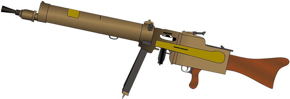 RPG-7火箭筒向量圖 壁紙 — 一支棕黃色和黃色嘅機槍，配有木製槍托，孤立喺黑色背景上。