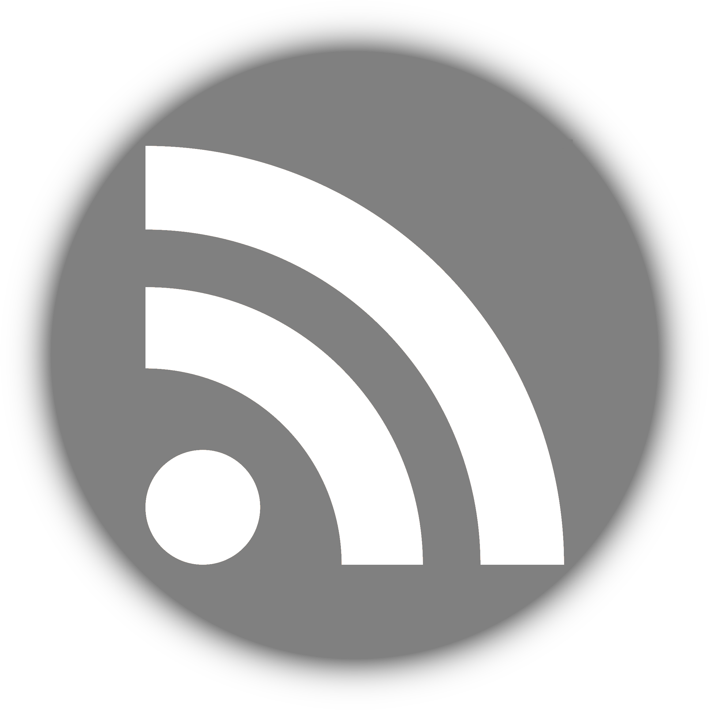 RSS新聞推送圖示 壁紙 — 一個極簡的灰色和白色RSS訂閱圖標，帶有三條曲線和一個點，背景為黑色。