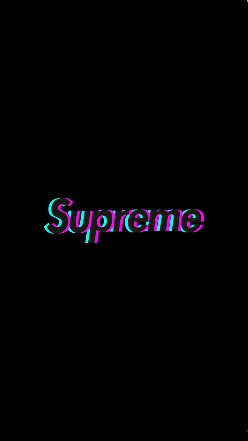 黑色背景上的螢光青色和洋紅色 Supreme 標誌