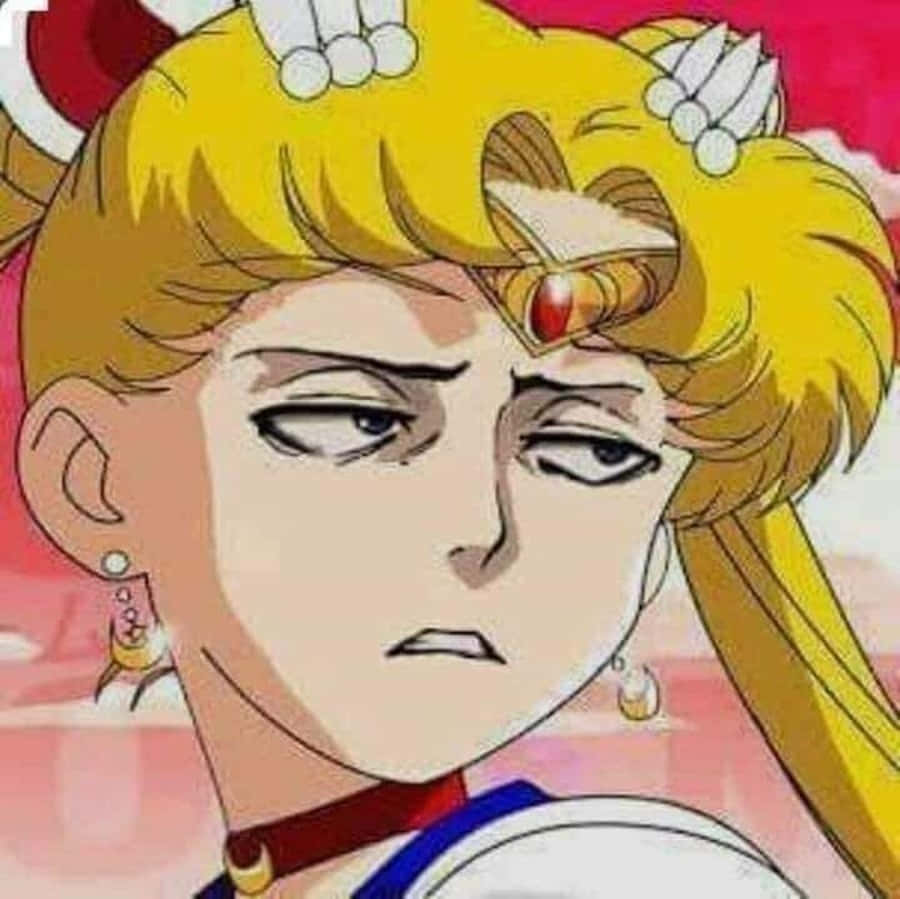 搞笑動漫GIF 桌布 壁紙 — Sailor Moon 嘅特寫，表情嚴肅，金色頭髮上飾有白色髮夾同紅色寶石。