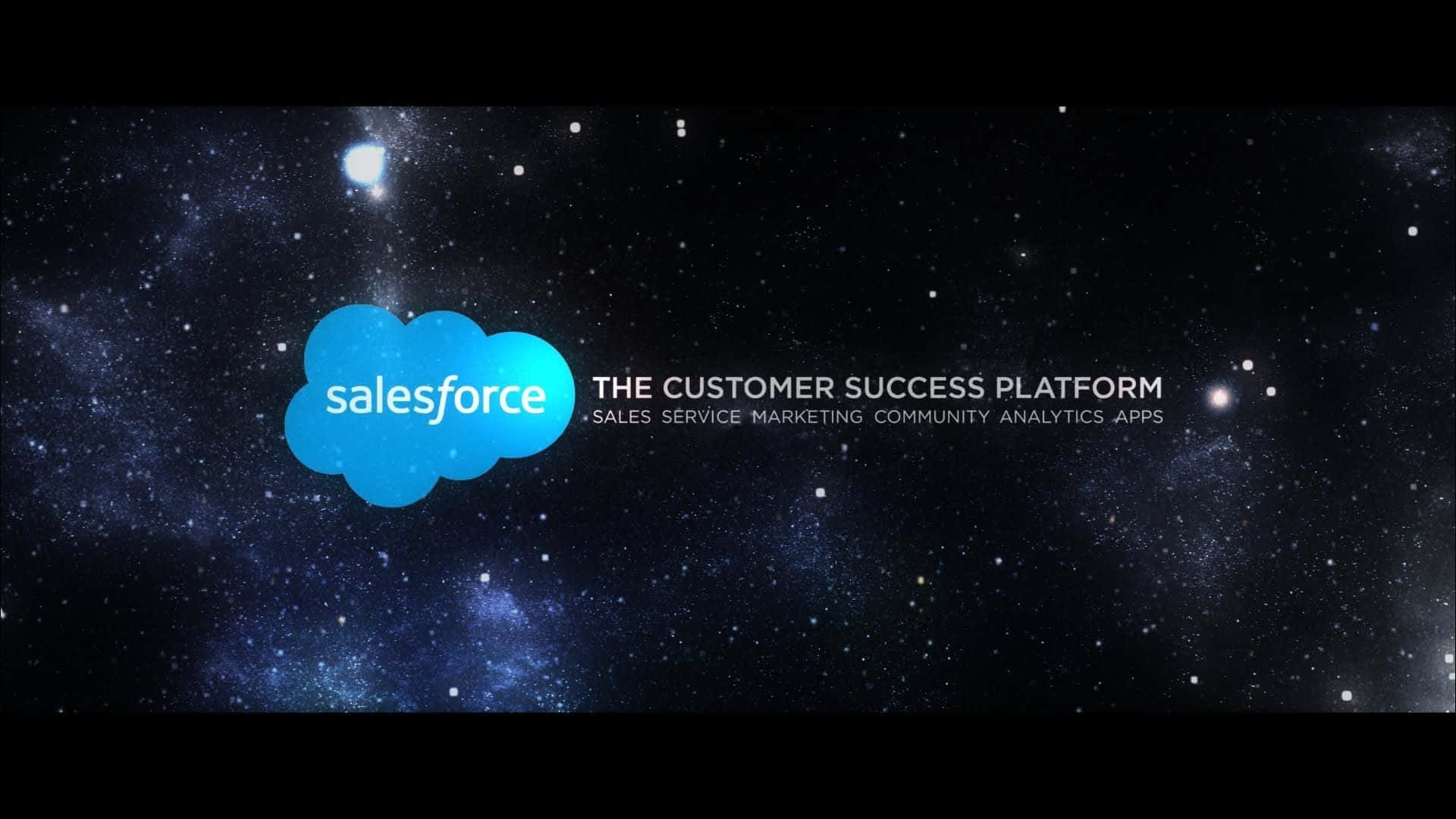 Salesforce 標誌連標語，背景係星空宇宙。 — 深藍色美學 壁紙