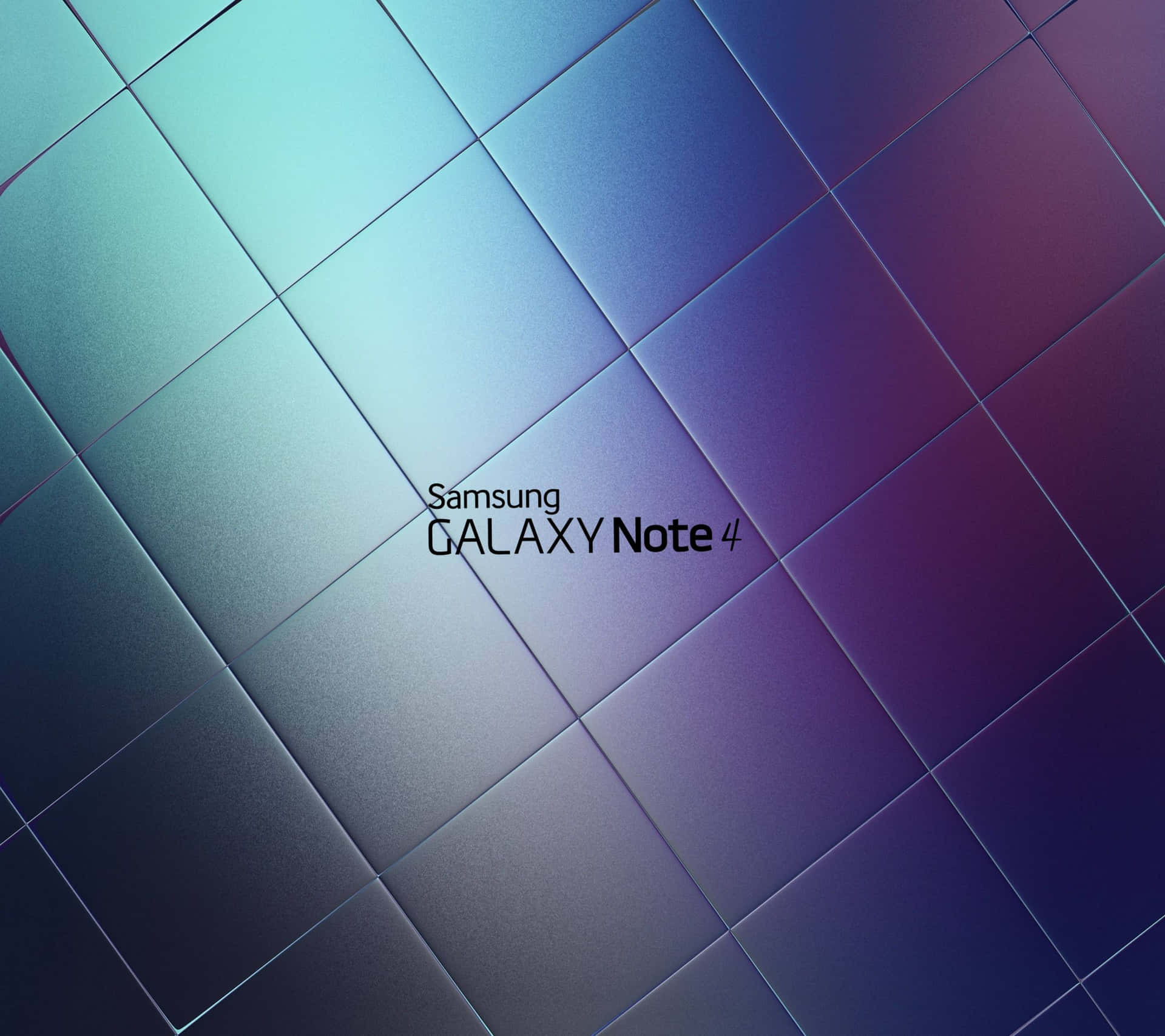 抽象幾何圖案，帶有漸變藍色和紫色瓷磚，並帶有 Samsung Galaxy Note 4 文字。