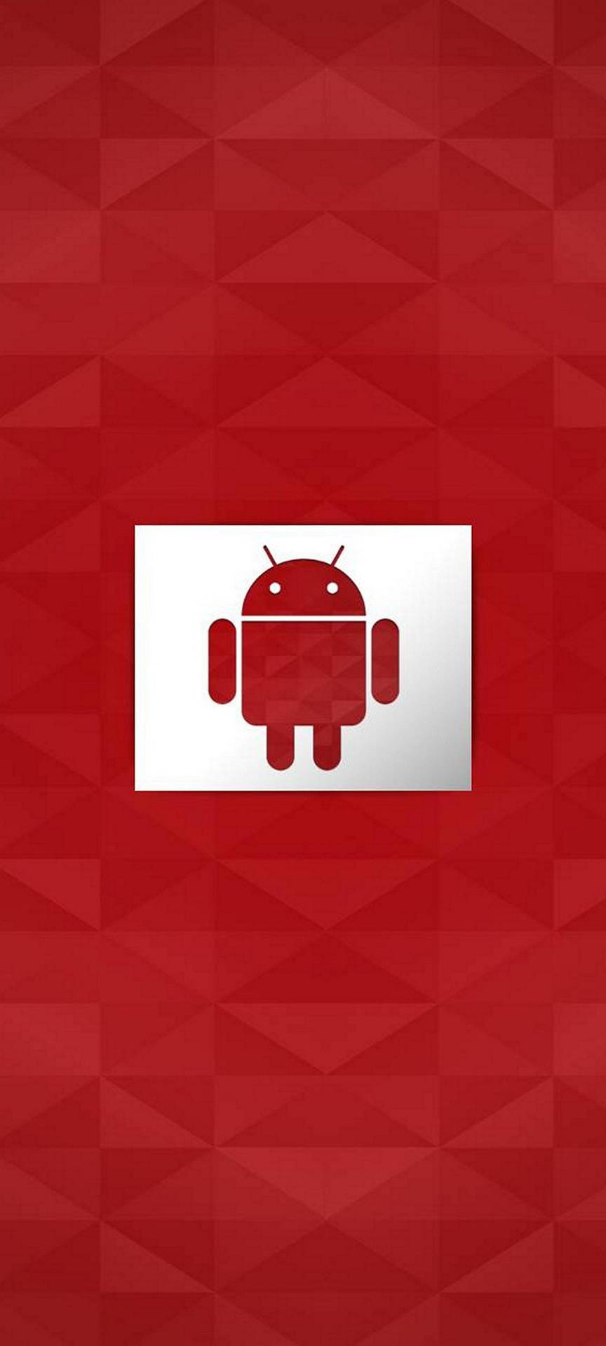 Samsung Galaxy Note 20 Ultra 紅色 Android 標誌壁紙 壁紙 — 紅色幾何圖案牆紙，中央有一個白色正方形，內有Android機械人標誌。