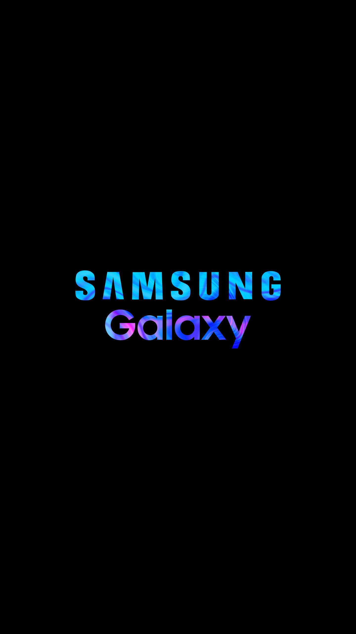 漸變動畫 桌布 壁紙 — Samsung Galaxy 標誌在純黑色背景上發出電藍色和紫色的光芒。