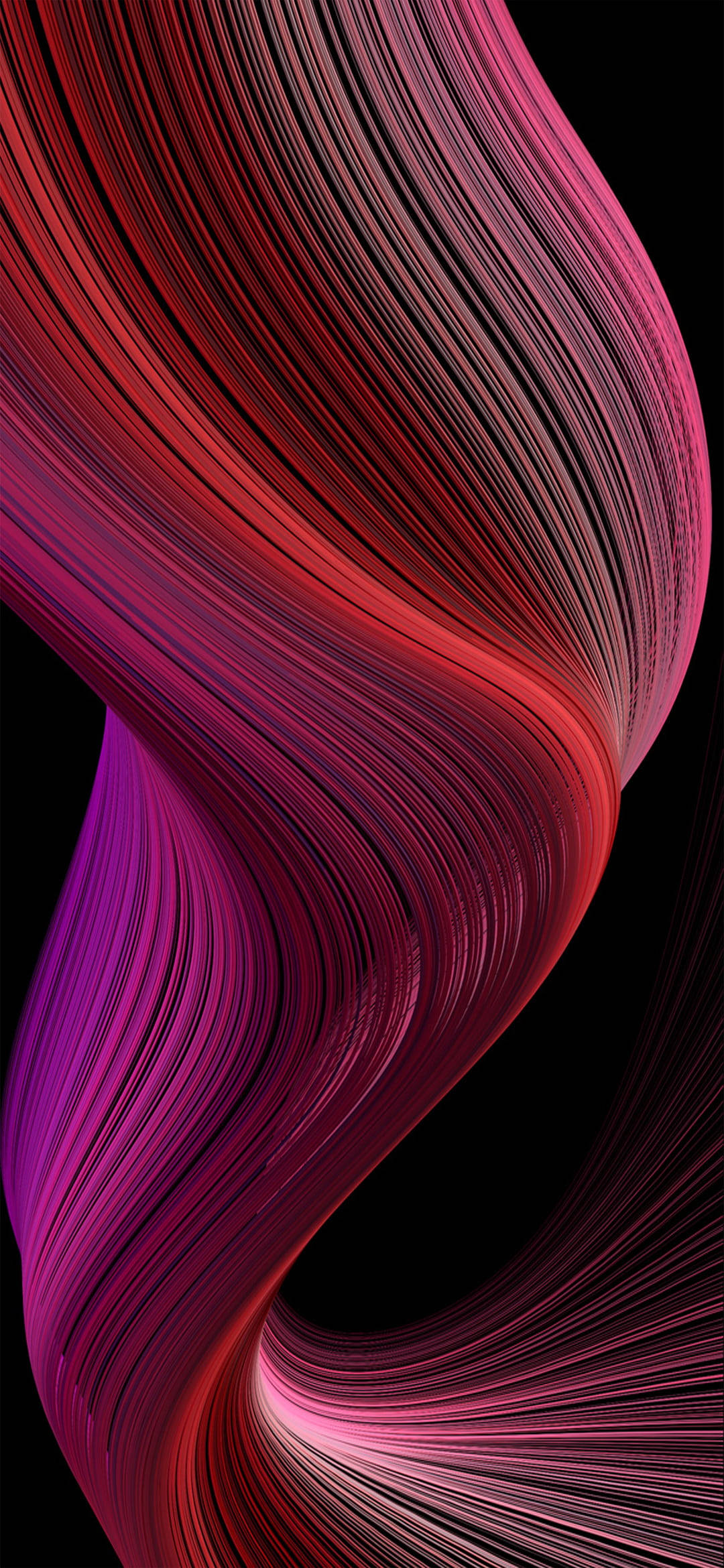 隨機紅線壁紙 - Samsung S20 FE 壁紙 — 充滿活力的洋紅色和深紅色漩渦線條在純黑背景上動態流動。