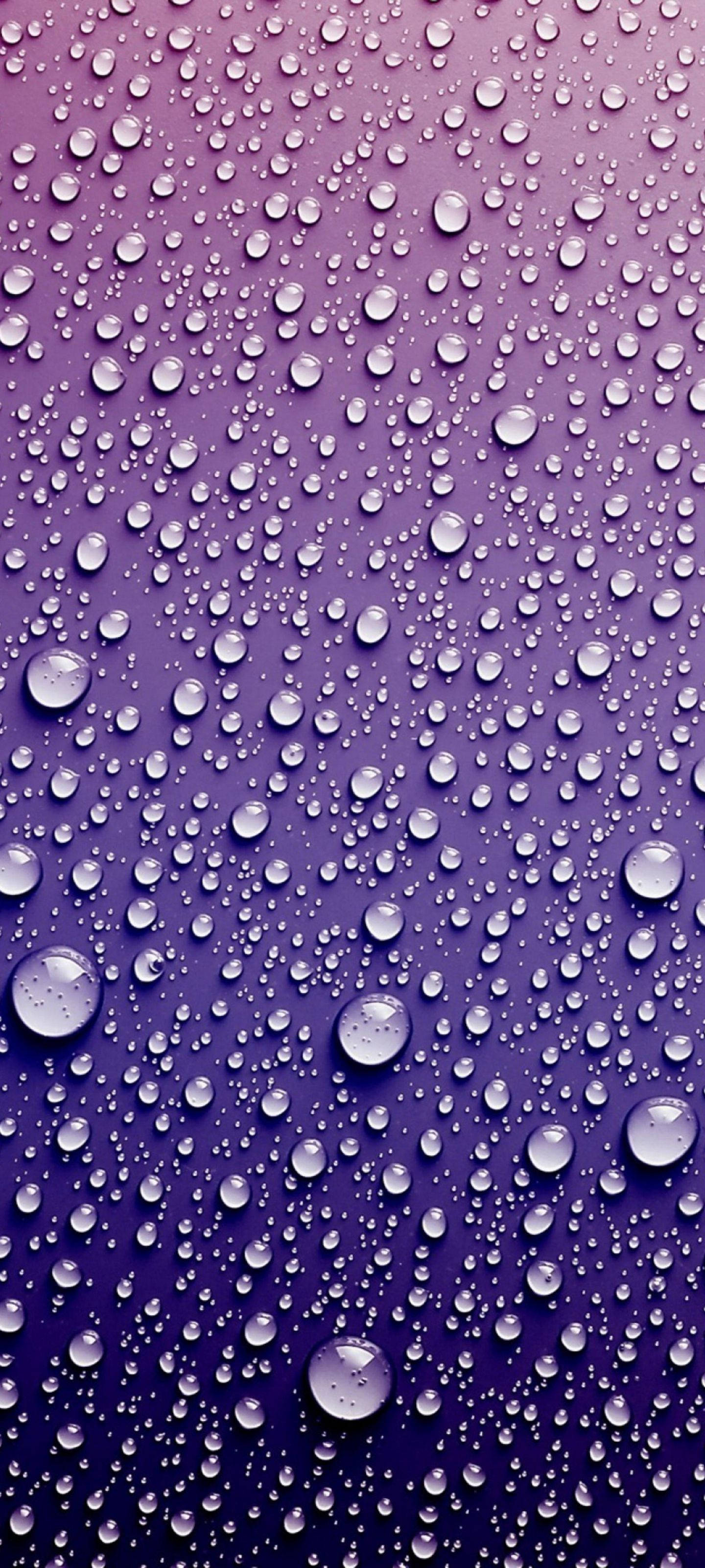 Samsung S21 Ultra 柔和紫色水滴 壁紙 — 閃爍的水滴依附在光滑表面上，背景為紫色漸變。