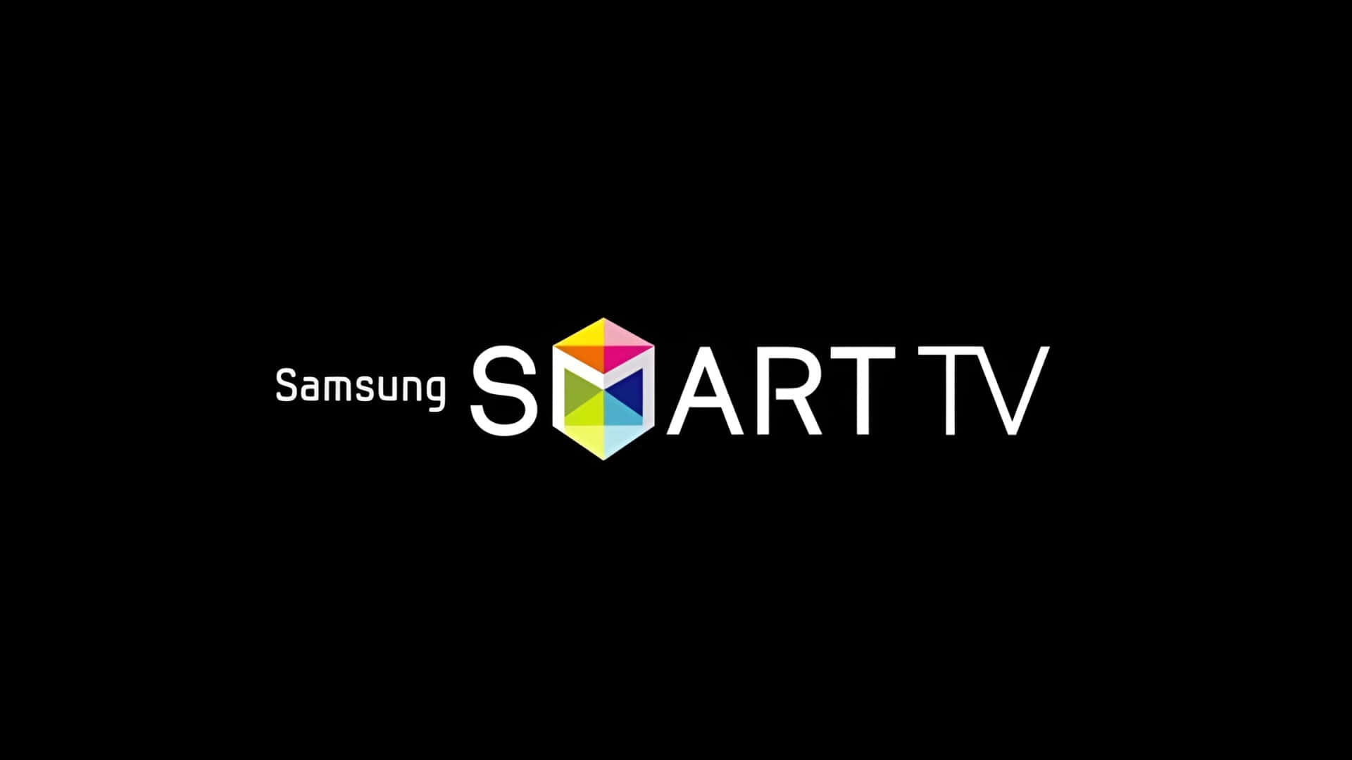  壁紙 — Samsung Smart TV 標誌，黑色背景上帶有彩色幾何立方體。