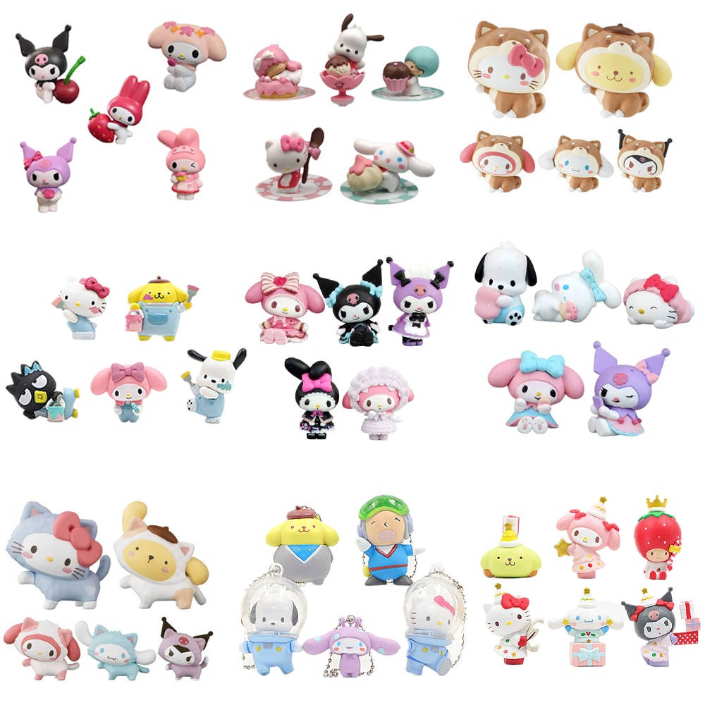 Sanrio 全角色桌面壁紙 壁紙 — 一系列可愛的Sanrio角色公仔，以柔和色調與甜品和配件擺姿勢。