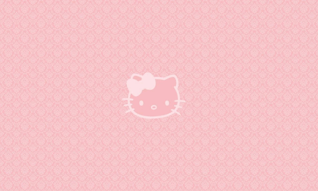 Hello Kitty標誌在粉紅色錦緞背景上