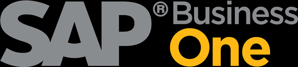 SAP Business One標誌 壁紙 — SAP Business One 標誌，灰色和黃色文字在黑色背景上。