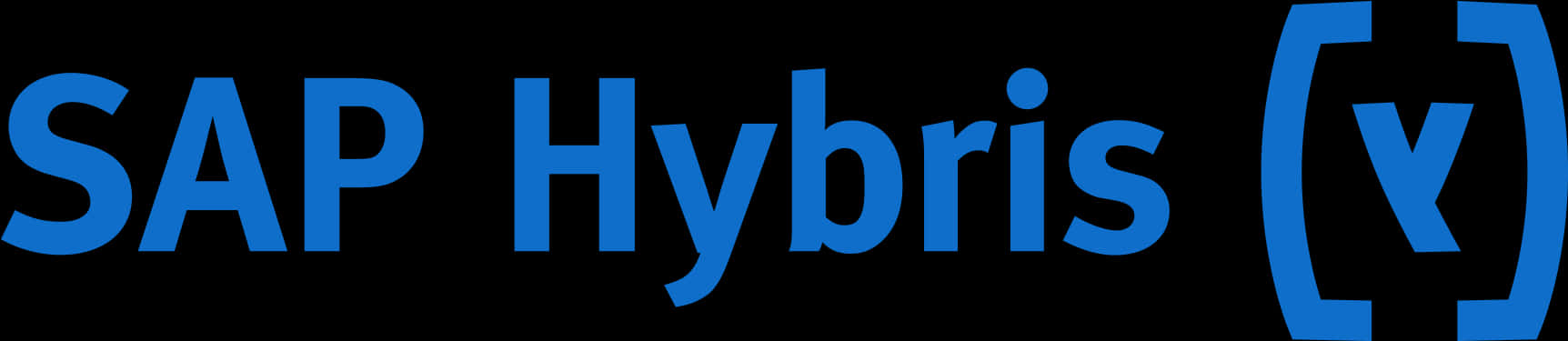 SAP Hybris藍色標誌 壁紙 — 黑色背景上帶有方括號和勾號的醒目藍色 SAP Hybris 標誌。