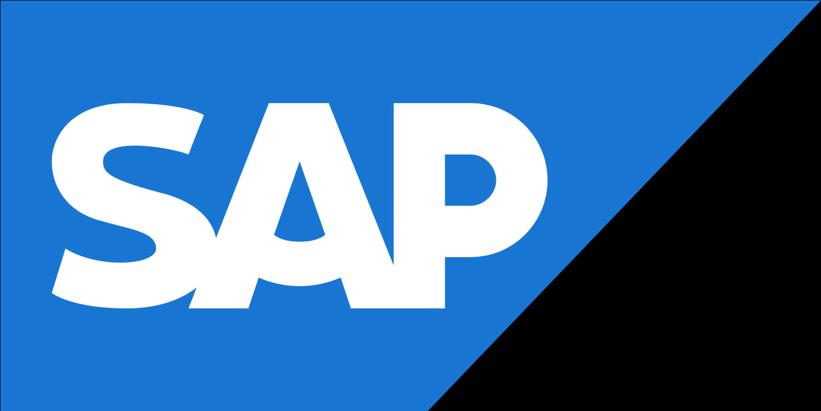 SAP標誌藍黑對角背景 壁紙 — 大膽的白色 SAP 標誌居中於藍黑分割背景上。