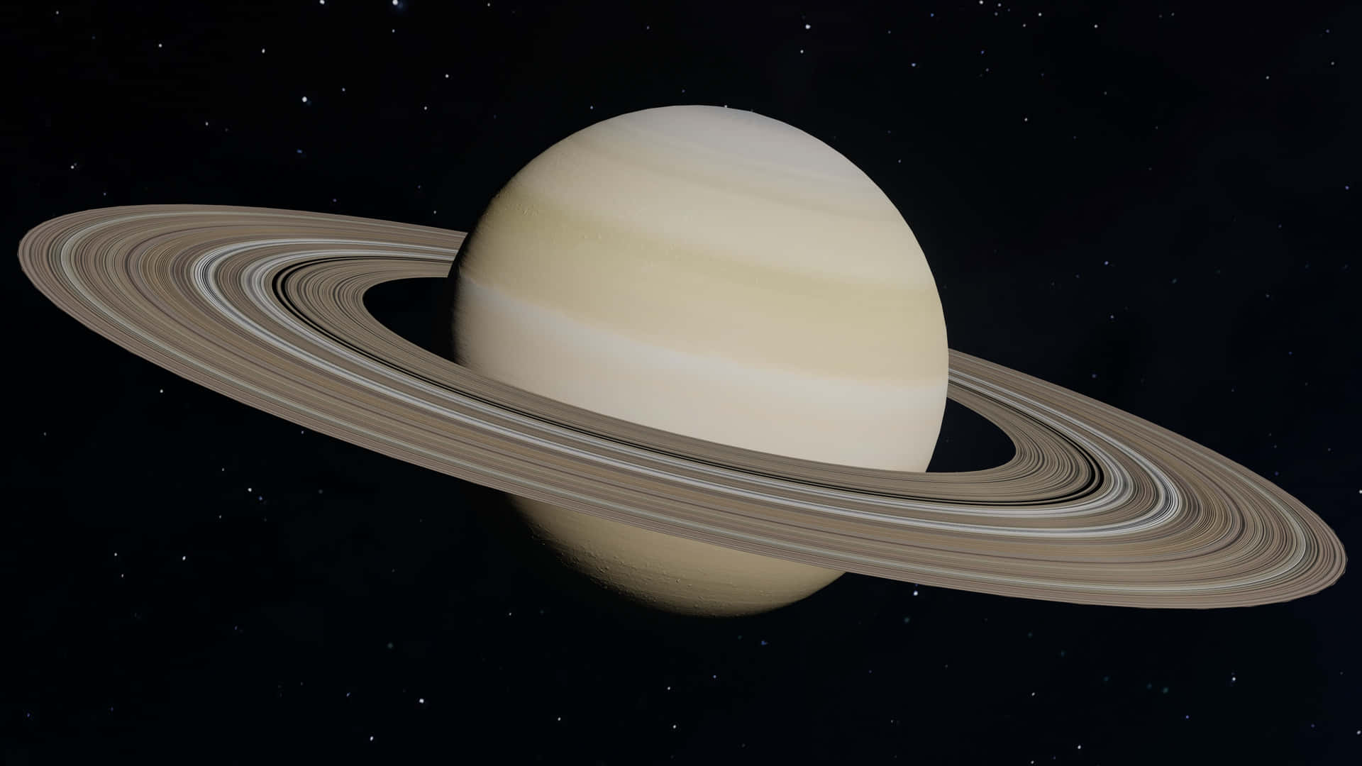 土星帶有詳細的環，漂浮在星空之中。