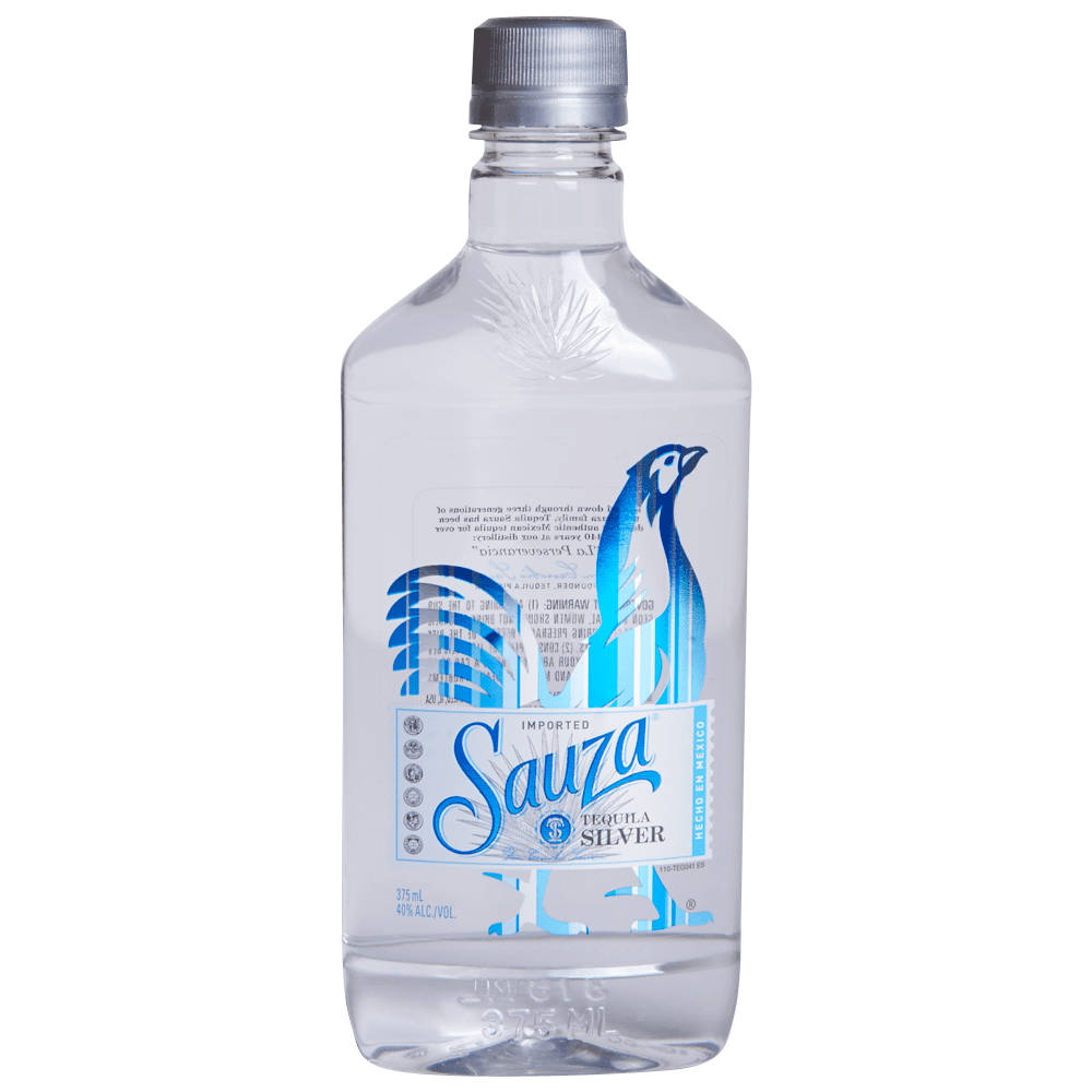Sauza Silver Tequila 瓶子，標籤上有藍色鳥設計。