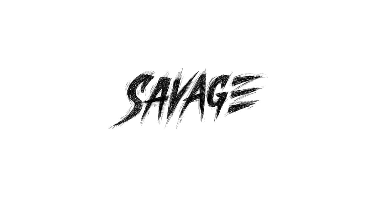 白色背景上顯示粗體黑色刷筆文字 savage