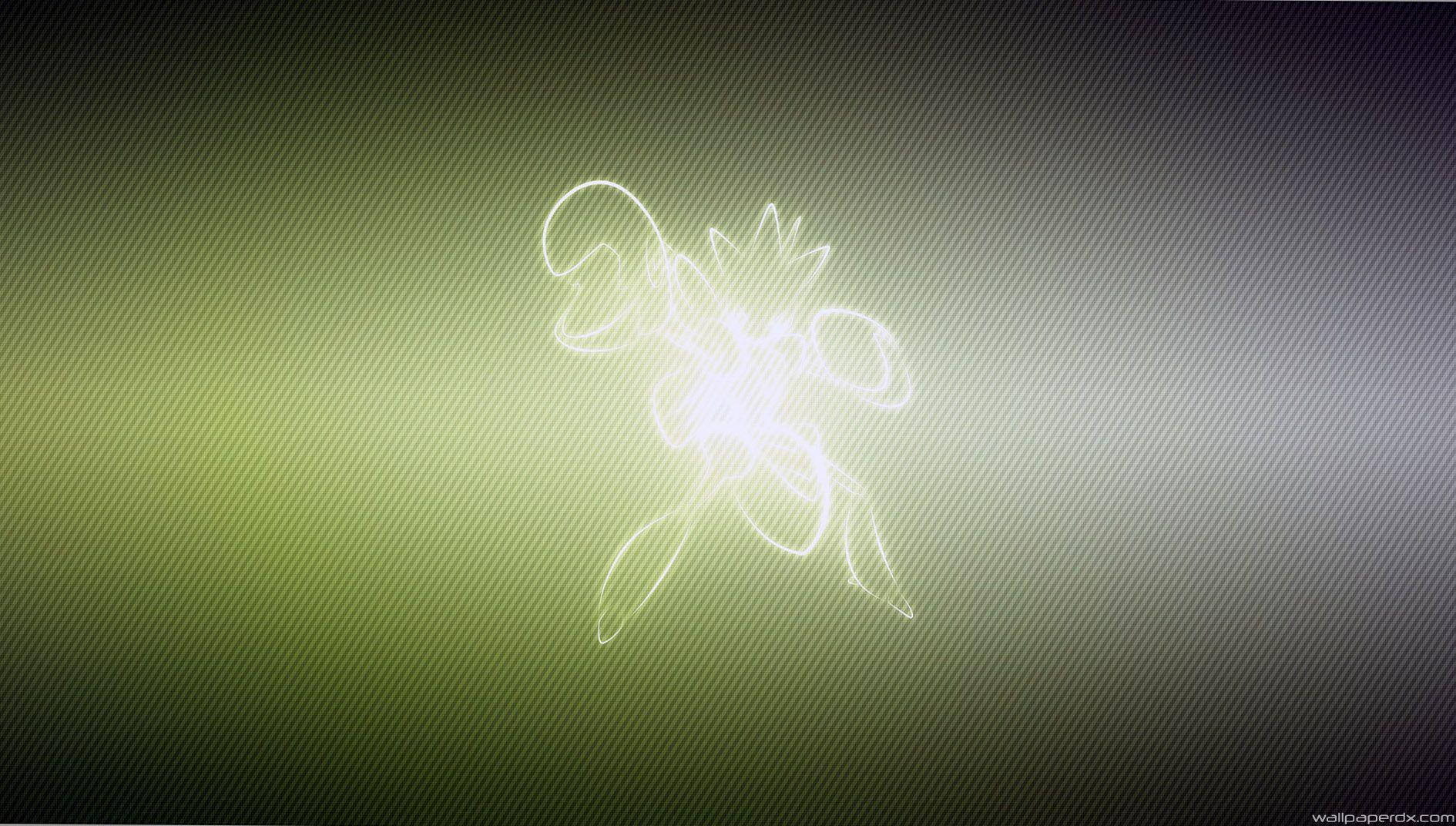 Scizor 淡化輪廓 壁紙 — 發光的白色抽象花卉線條畫漂浮在漸變綠色和灰色條紋背景上。