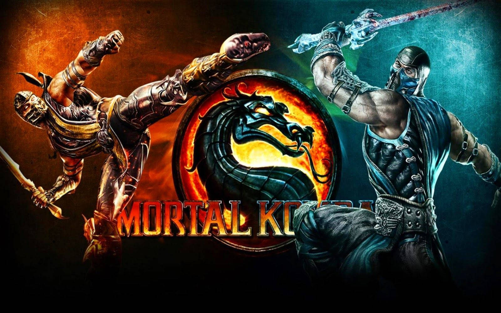 兩名 Mortal Kombat 戰士以火和冰對抗龍標誌。