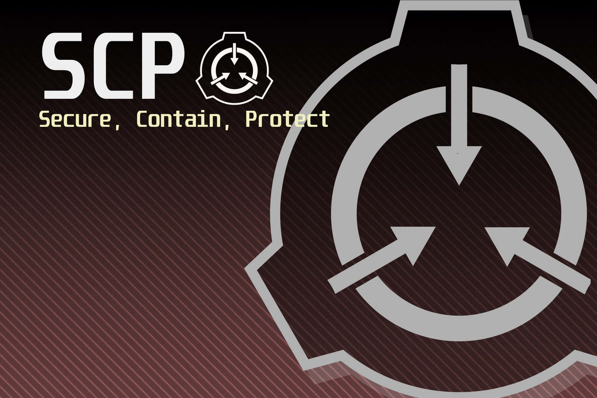 SCP基金會標誌，帶有齒輪符號和文字，位於深色漸變背景上