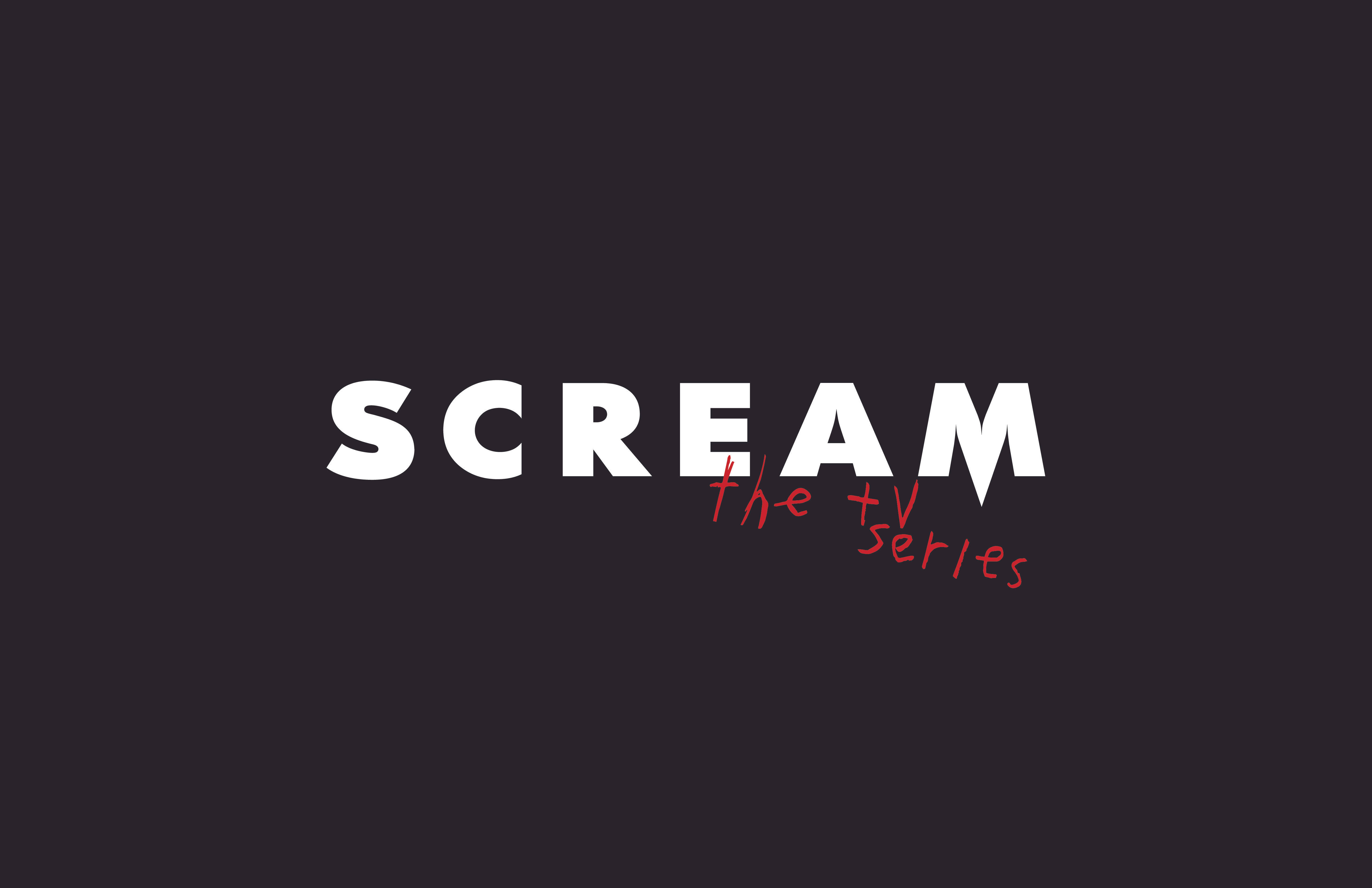 《Scream》電視劇 壁紙 — 深色背景上粗體白色「SCREAM」文字及紅色手寫「the tv series」。