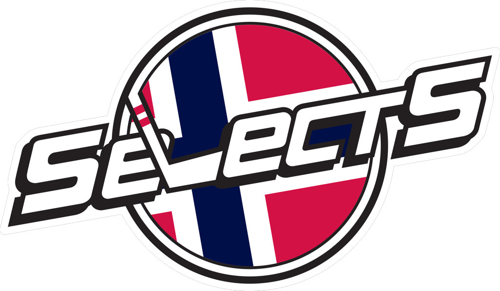 Selects Hockey 挪威國旗標誌 壁紙 — 粗體標誌，在圓形挪威國旗設計上以風格化字體顯示「SELECTS」文字。