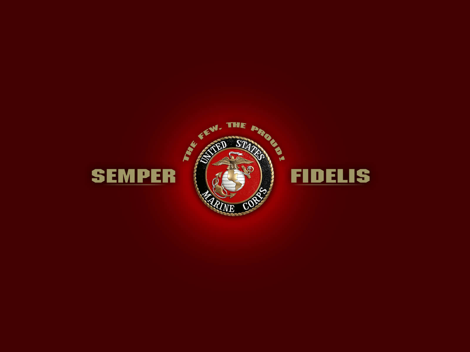 美國海軍陸戰隊徽章，帶有座右銘 Semper Fidelis，背景為紅色。