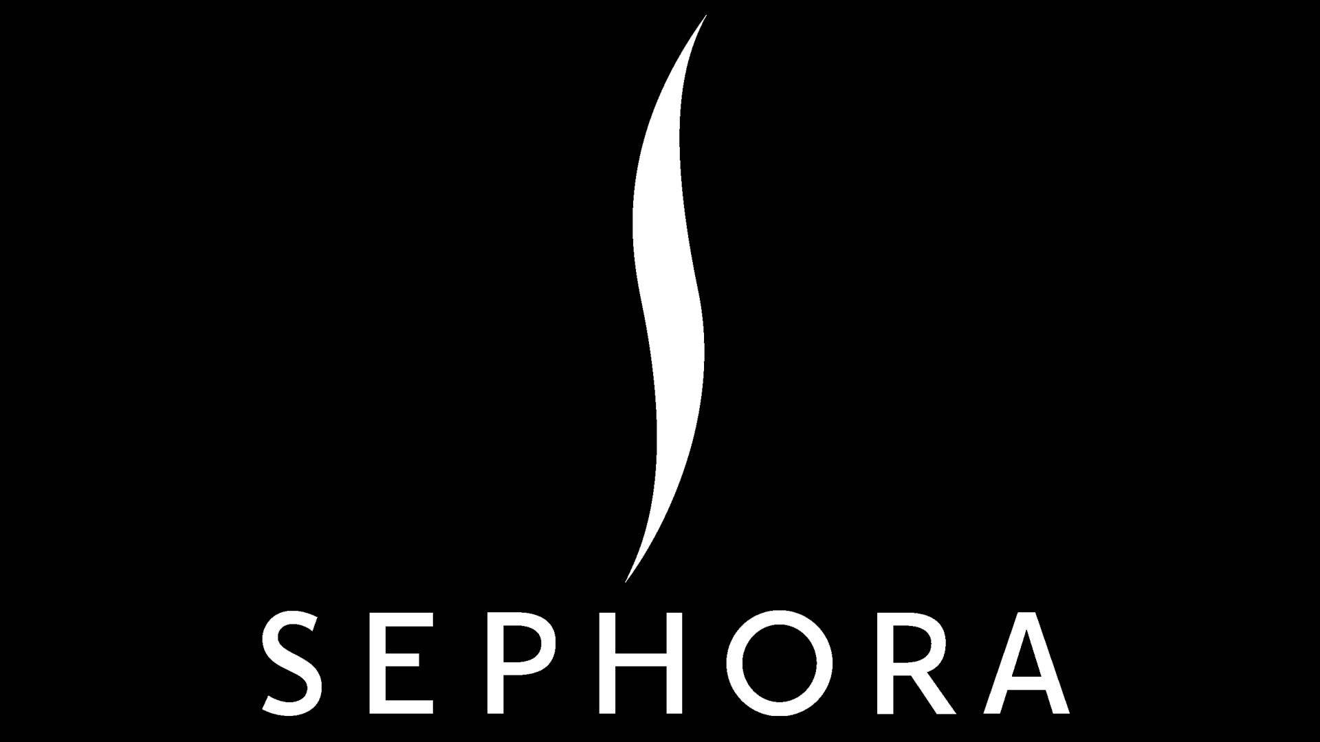 Sephora 黑底白字標誌壁紙 壁紙 — 白色文字和風格化火焰圖標的Sephora標誌，位於純黑色背景上。