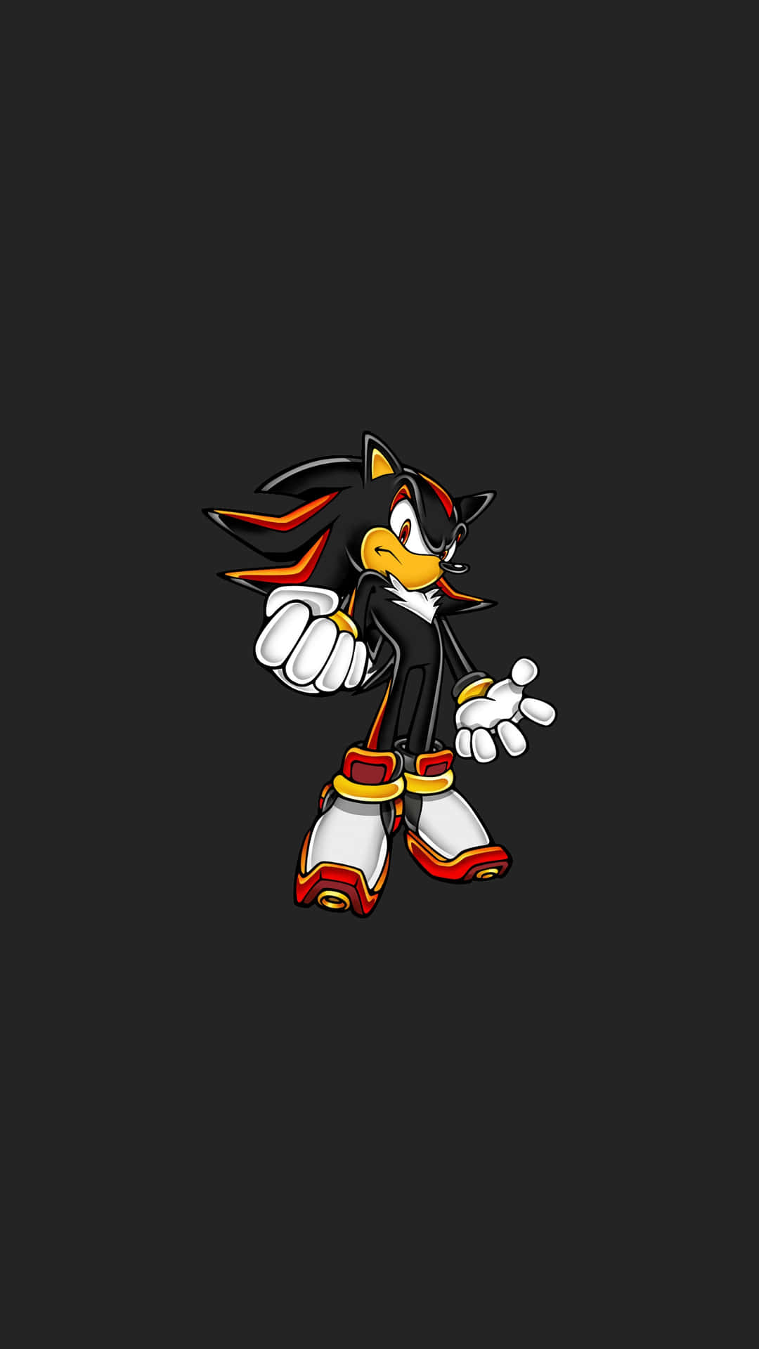  壁紙 — Shadow the Hedgehog 自信地站在深色背景前，展現其標誌性的黑、紅、白配色。