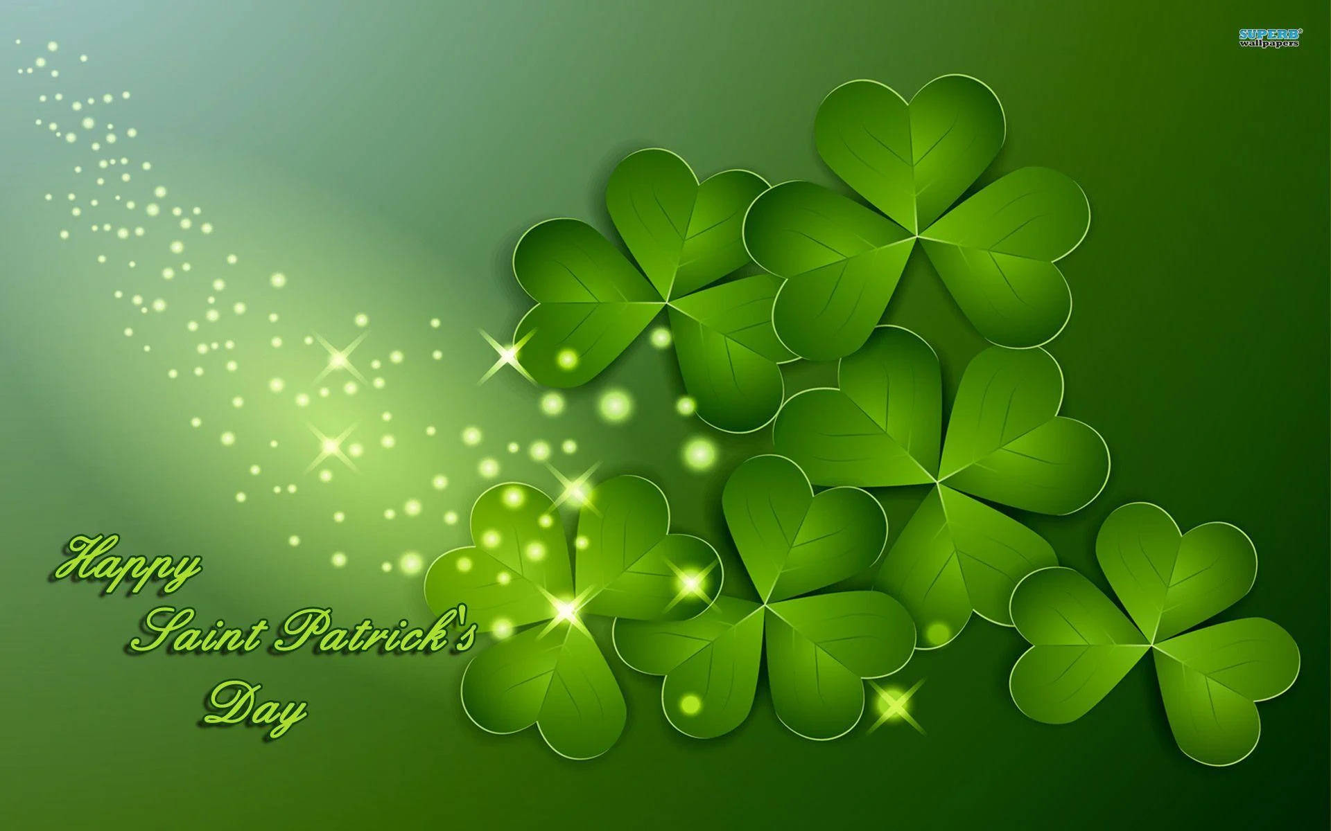 帶有閃光和Happy Saint Patrick's Day文字的綠色四葉草。