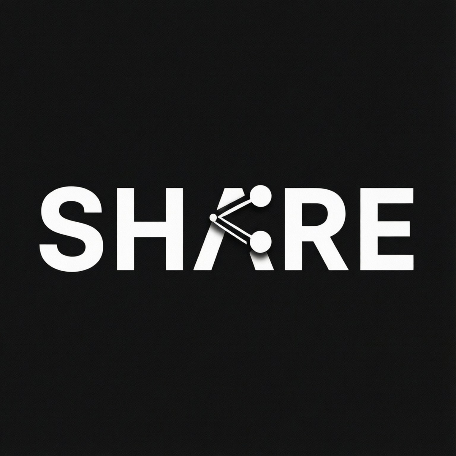 黑色背景上白色 SHARE 文字，以分享圖示取代 A