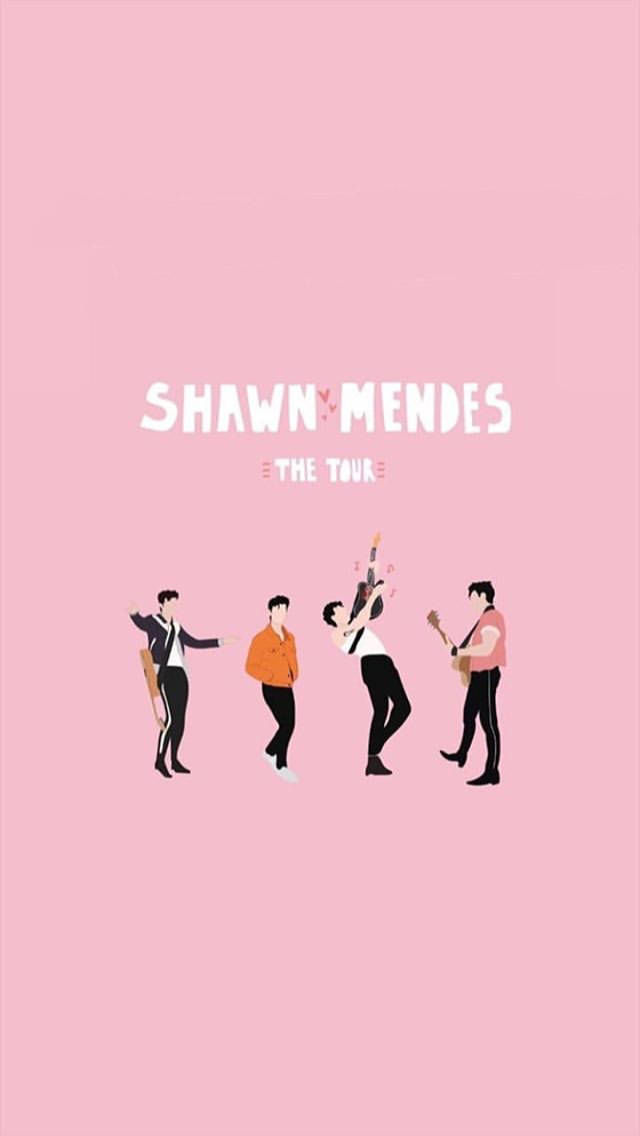 插圖樂隊在粉紅色背景上為Shawn Mendes The Tour表演。