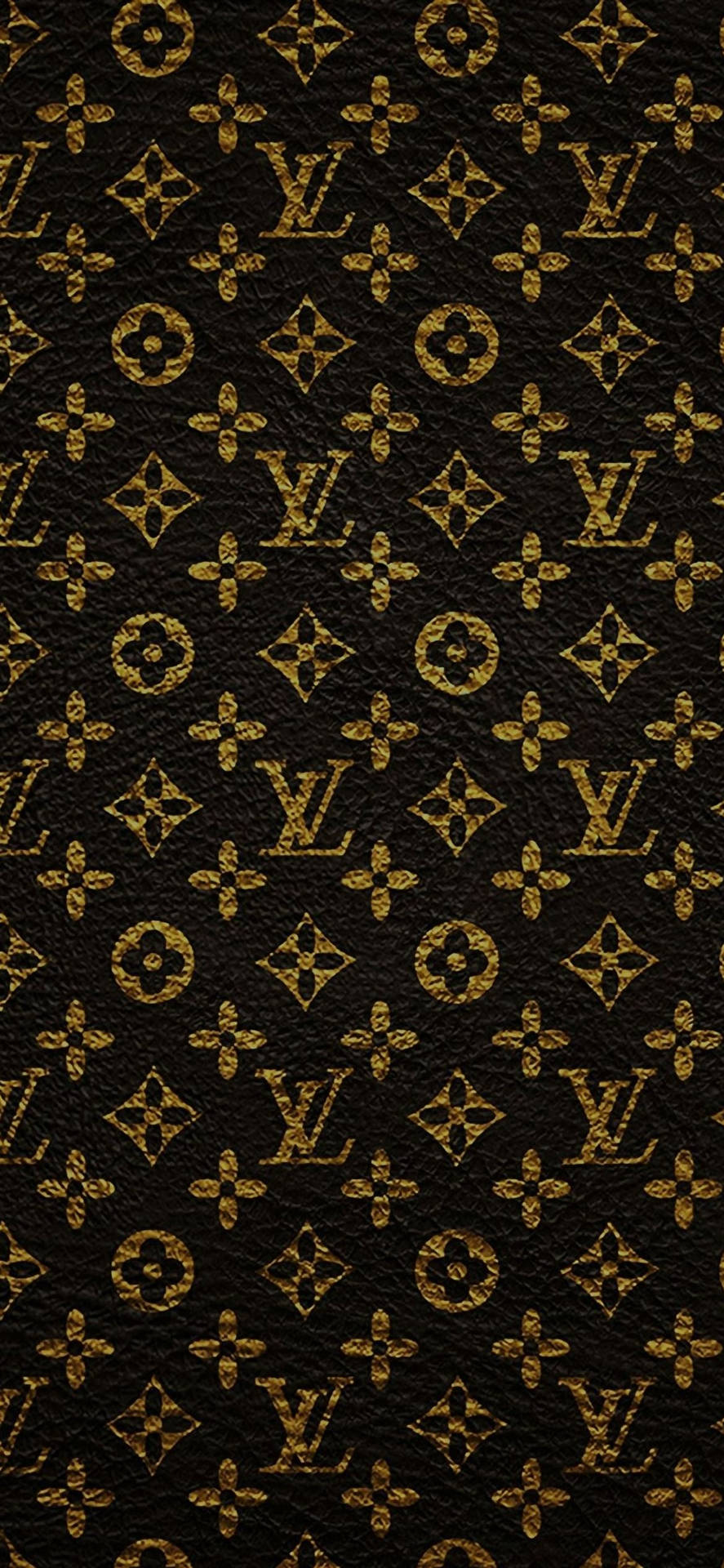 帶有金色Louis Vuitton字母組合圖案的黑色皮革 — 黑金 壁紙