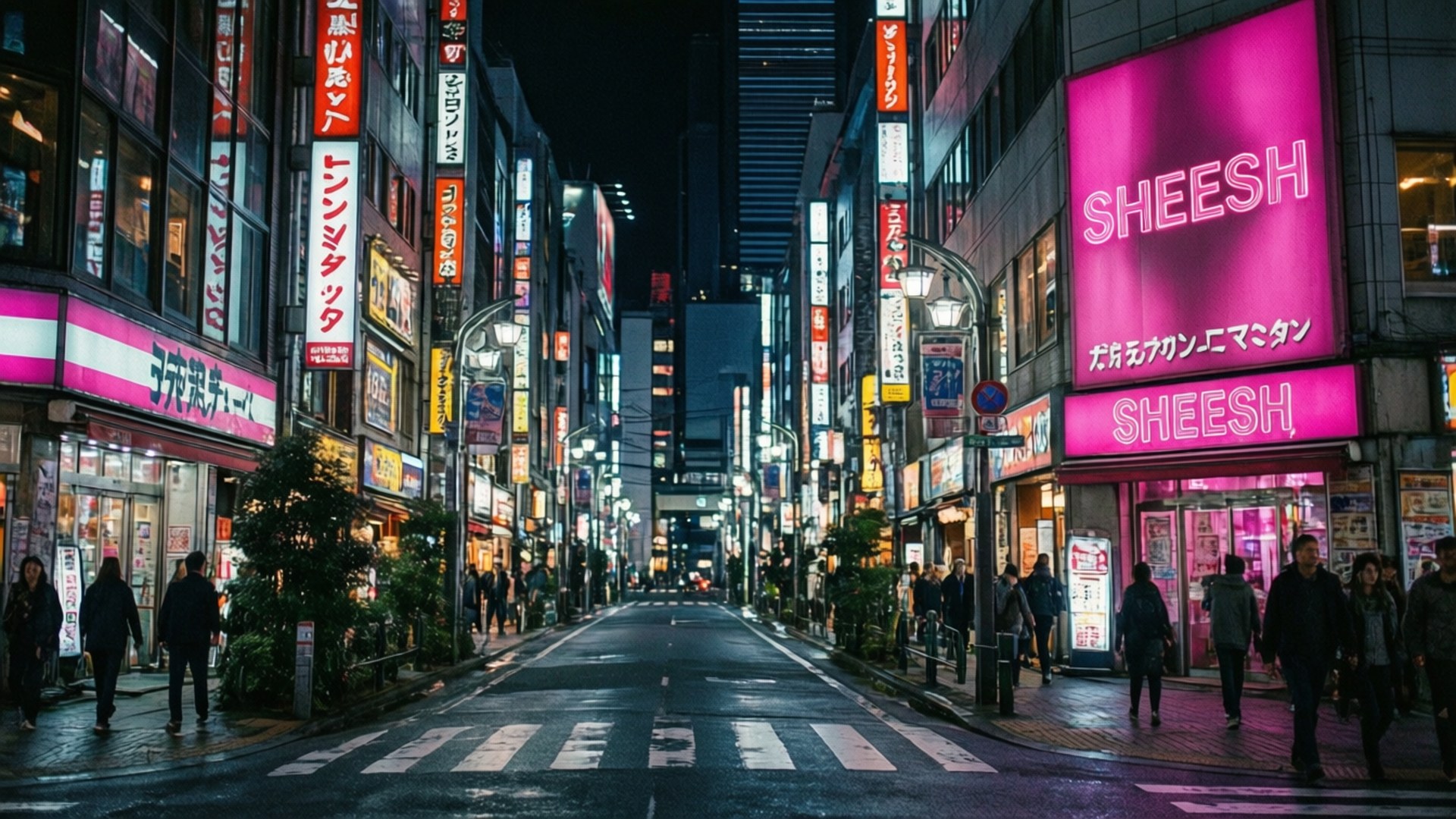 夜晚東京繁華的街道，被鮮豔的霓虹招牌和路燈照亮。