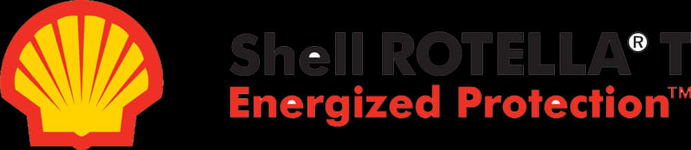 Shell Rotella 能量保護標誌 壁紙 — Shell Rotella Energized Protection 標誌，帶有紅黃色貝殼圖標和粗體文字，背景為黑色。