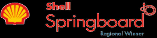 Shell Springboard區域冠軍標誌 壁紙 — Shell Springboard 標誌，帶有紅色貝殼標誌和黑色背景上的粗體紅色文字。