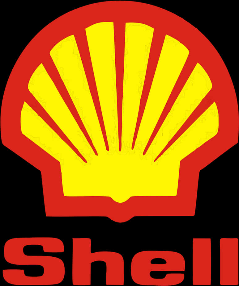 Shell紅黃標誌 壁紙 — 大膽的紅色和黃色Shell標誌，帶有標誌性的扇貝和品牌名稱，背景為黑色。