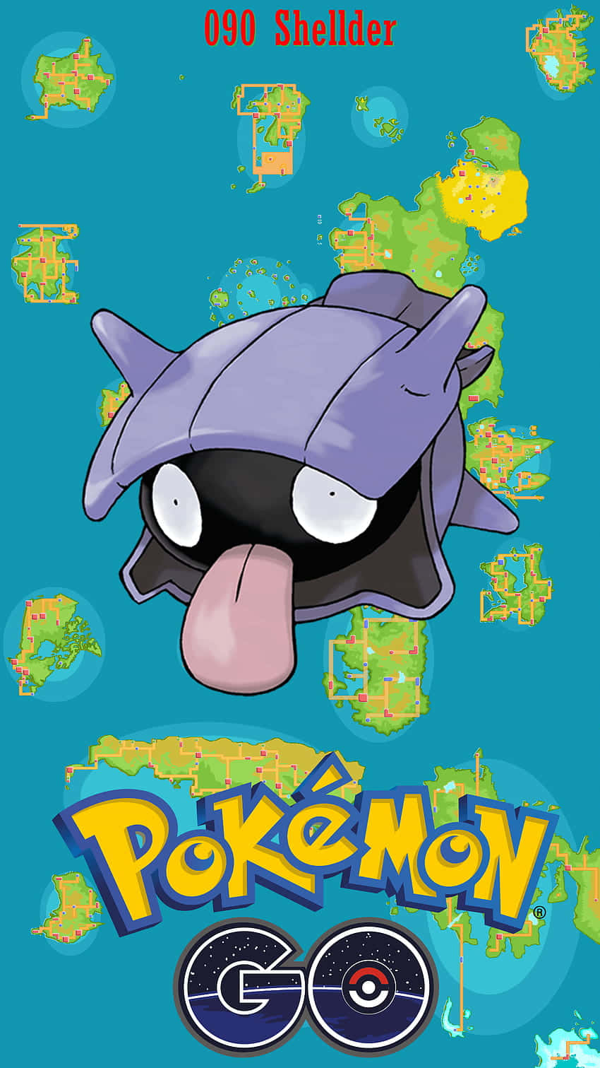 大舌貝卡通角色在 Pokémon GO 地圖背景上伸出舌頭。