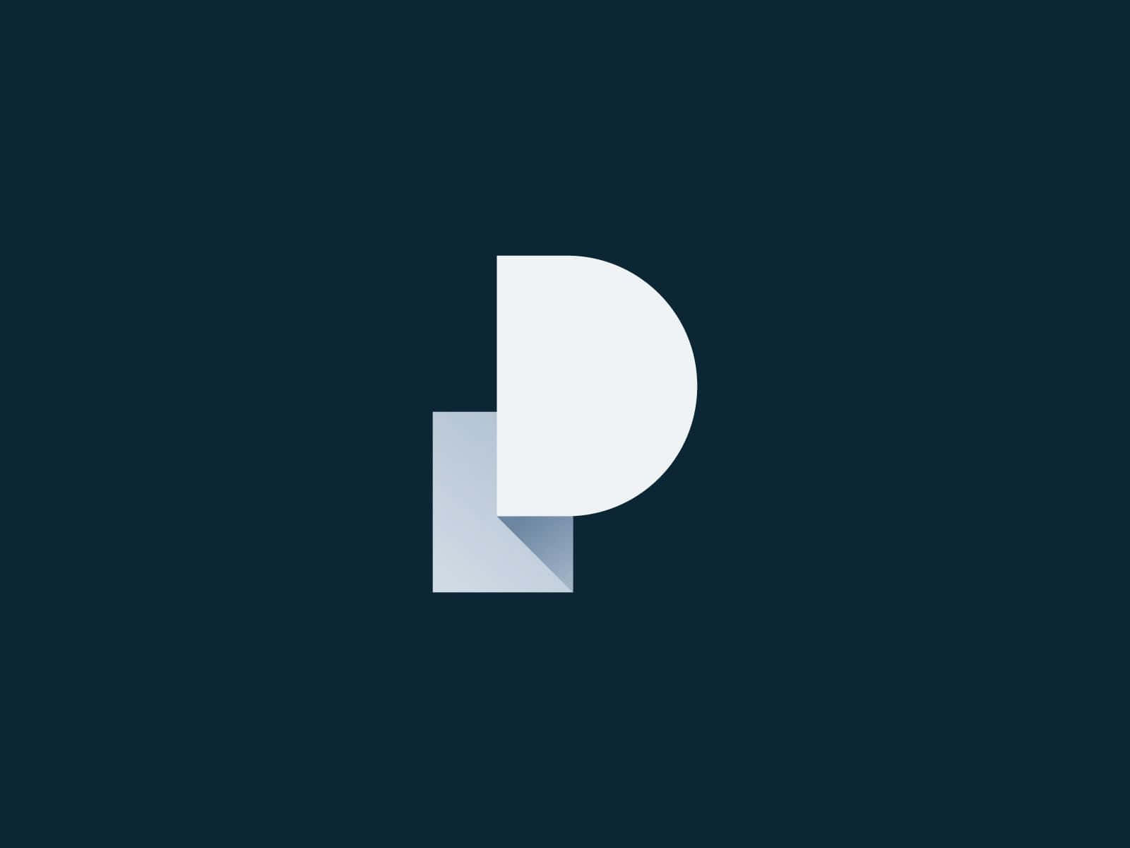 Minimalist Logo 桌布 壁紙 — 深青色背景上帶有摺紙效果的簡約白色字母P。